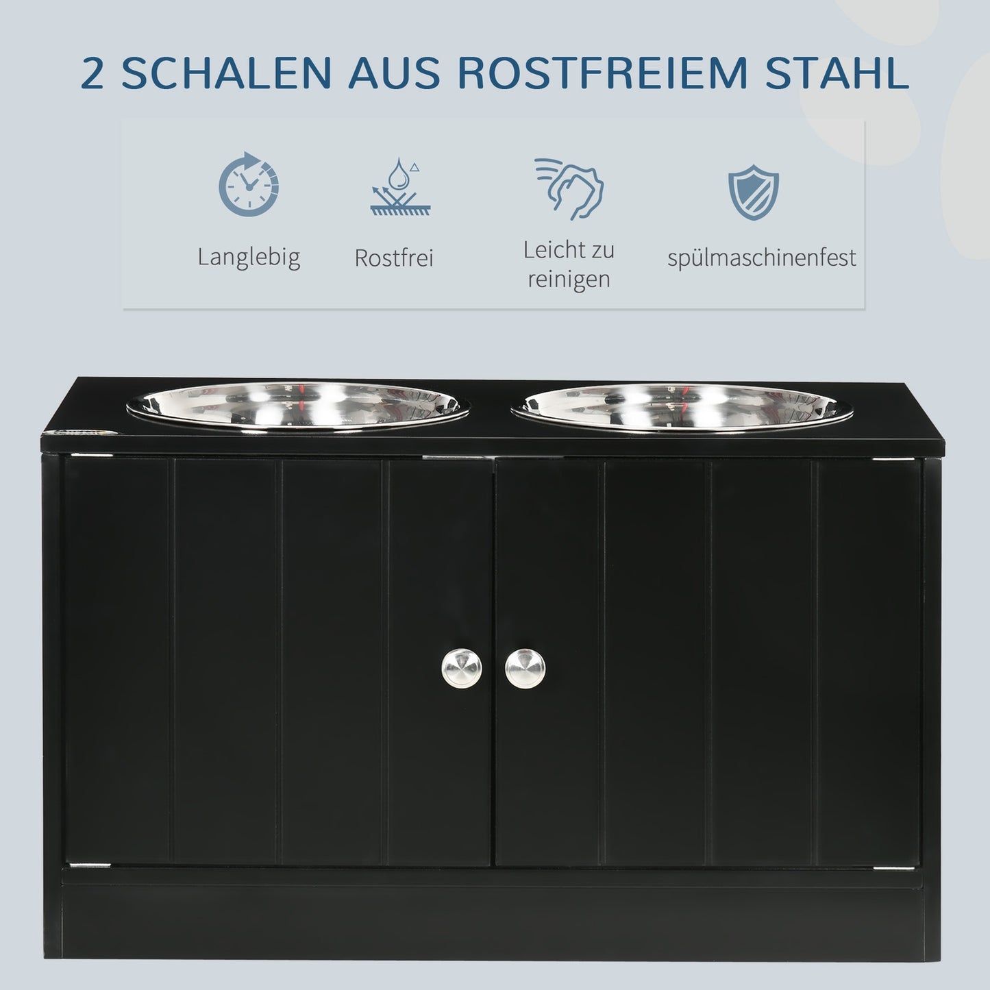 Elevated dog feeding station, 2 stainless steel bowls, 44L storage