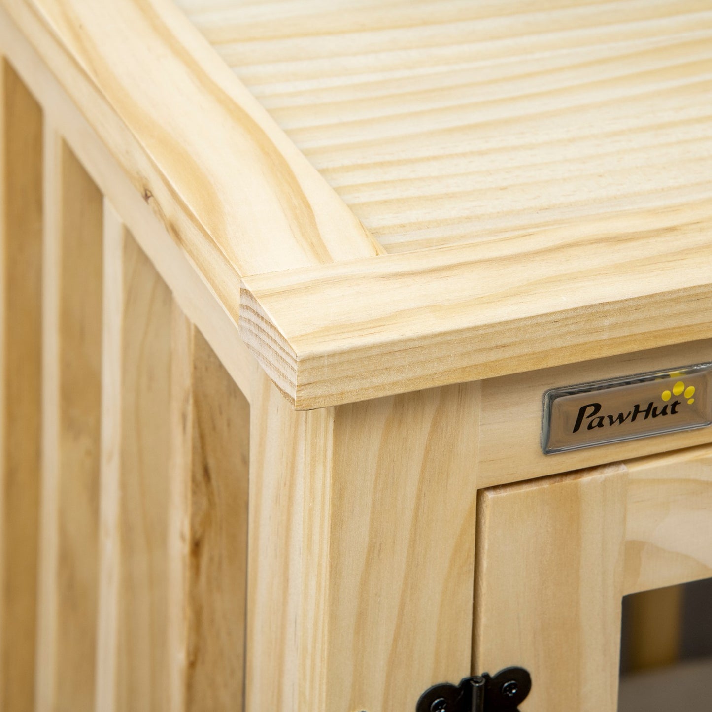 Wooden dog house with cushion - Medium, natural finish