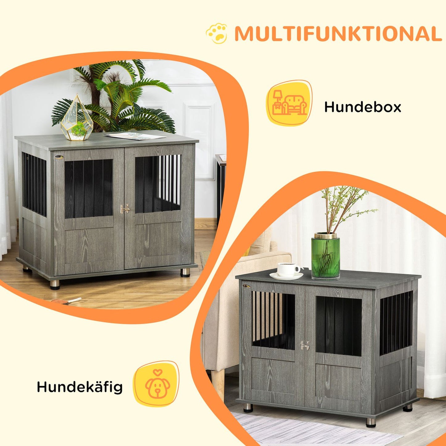 Indoor dog kennel with Lock & Window, Grey, 85x55x87 cm