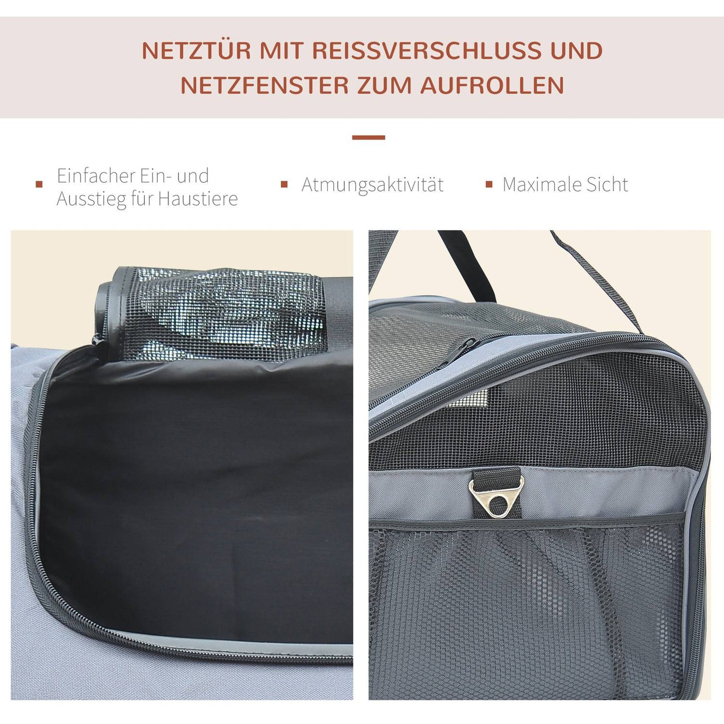 Dog Crate - Portable Oxford Transport Bag, Grey, 41x34x30 Cm
