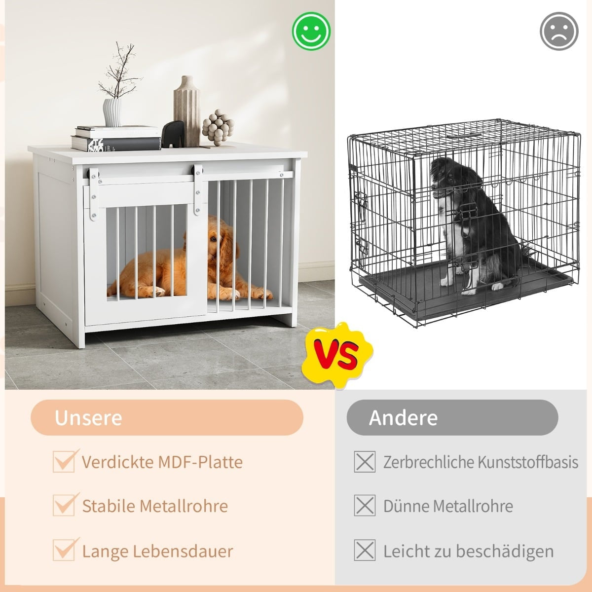 Dog Crate Furniture with Sliding Door – Metal & Wood, 80x60x60 cm