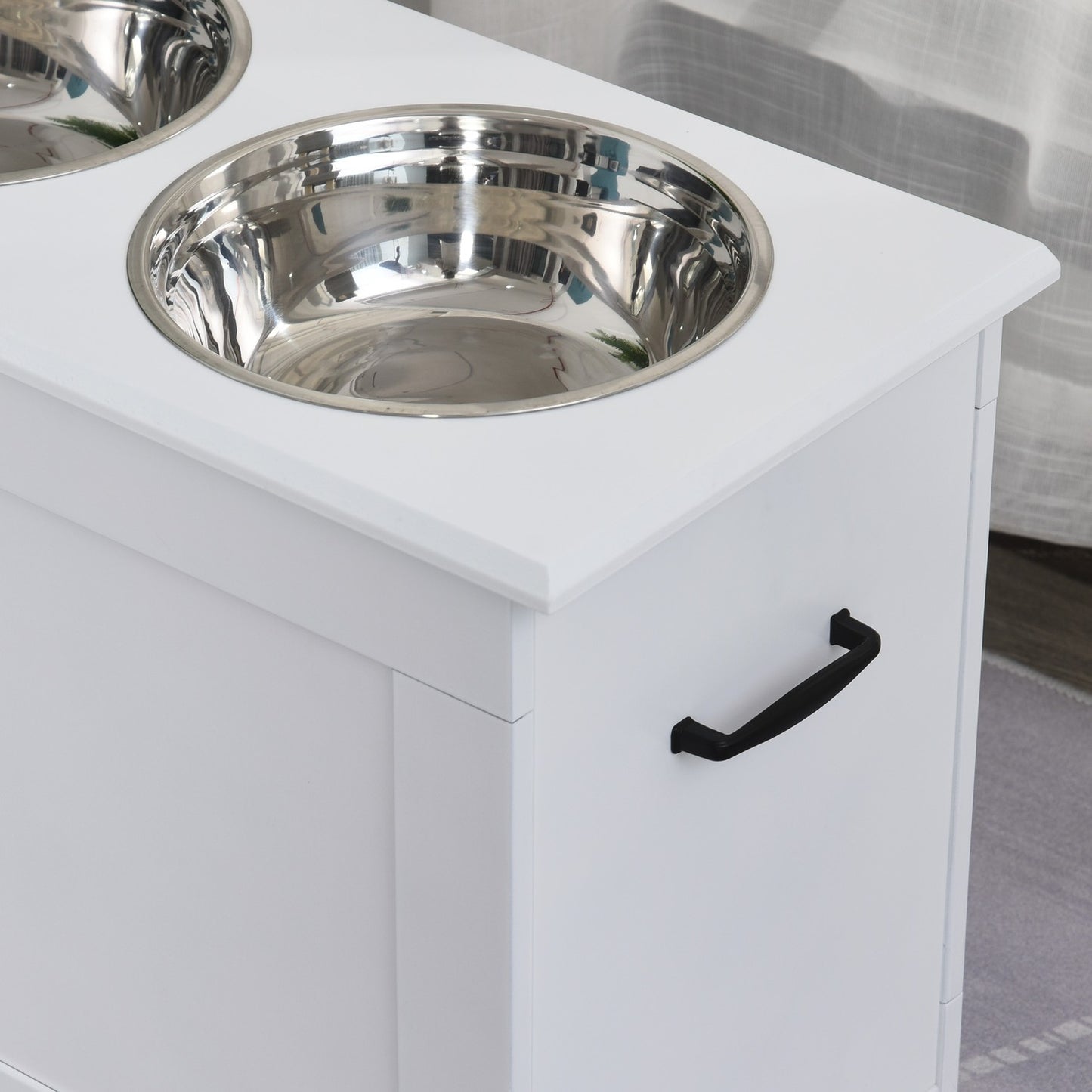 Dog food station with storage - White, 60x30x41cm