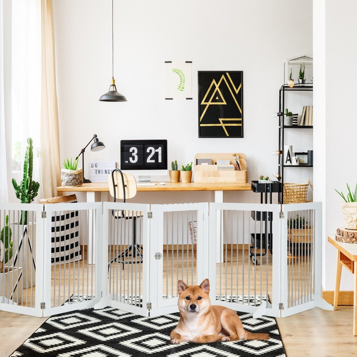 Dog Gate Playpen Freestanding Dog Fence with 6 Panels 366 x 80 cm White