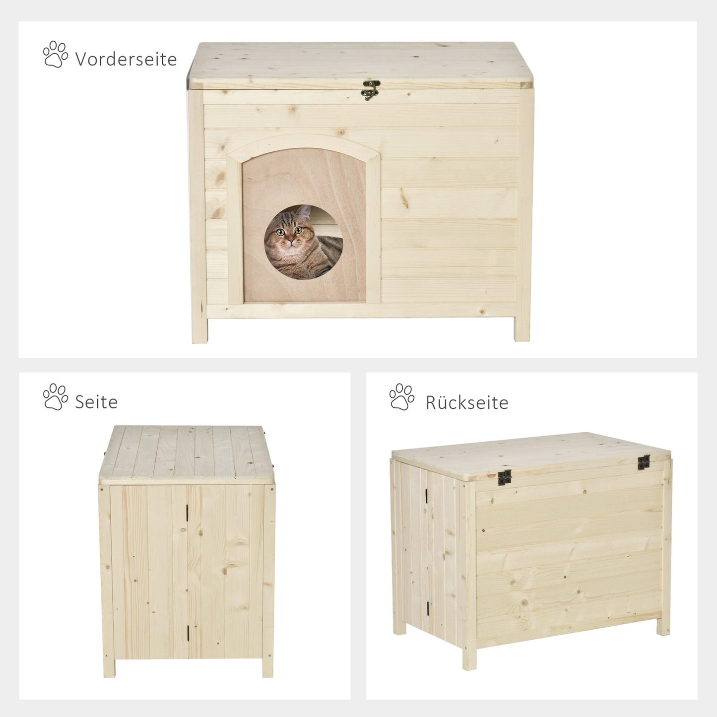 Collapsible dog house in solid wood, Natural, 78x51x62 cm