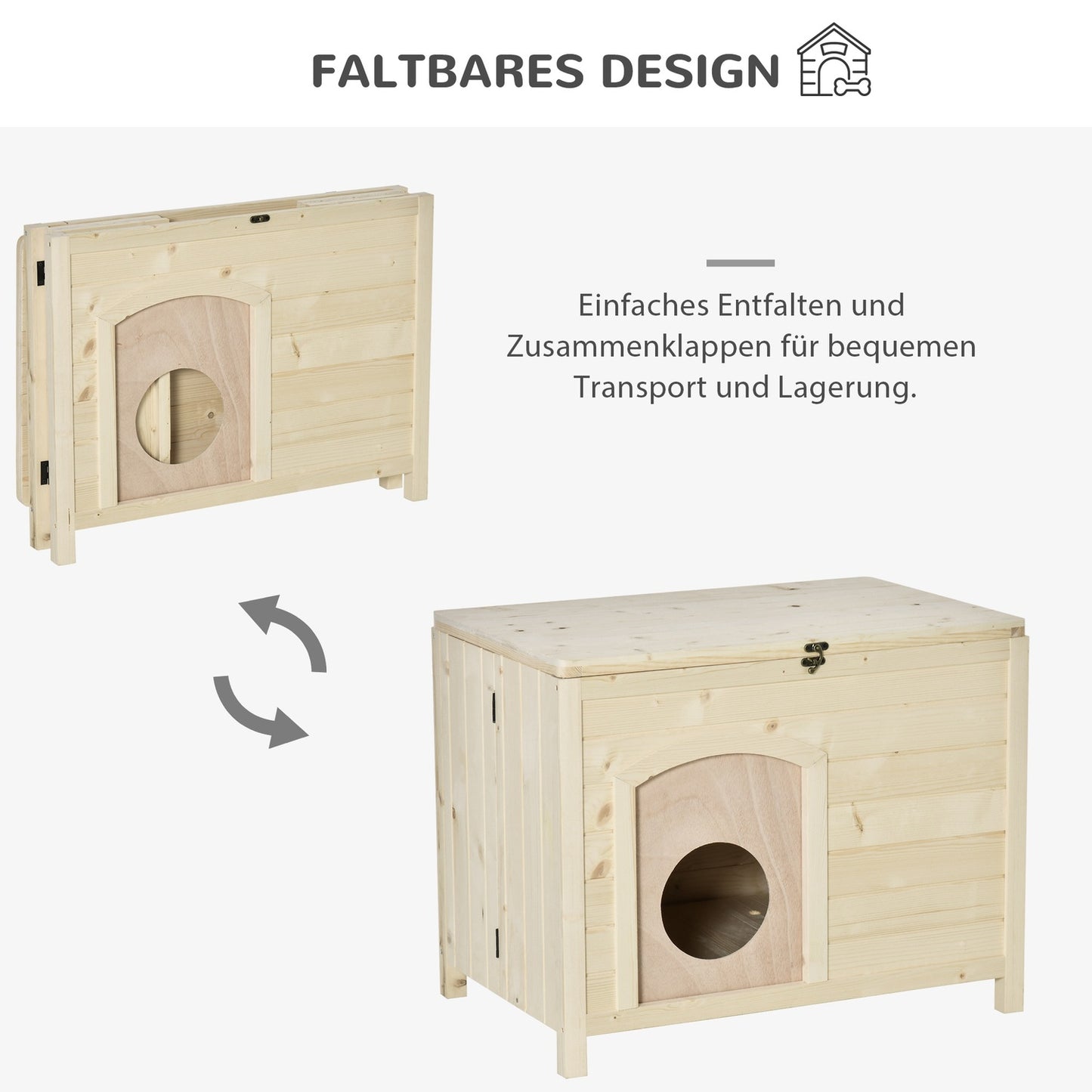 Collapsible dog house in solid wood, Natural, 78x51x62 cm