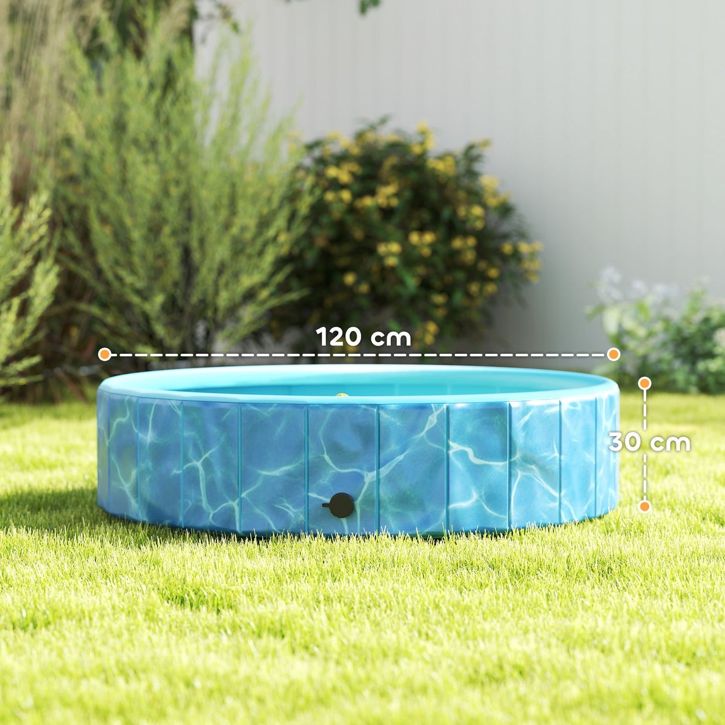 Dog Pool Foldable Paddling Pool with Fountain and Water Cushion Design Ø120 x 30 cm Blue