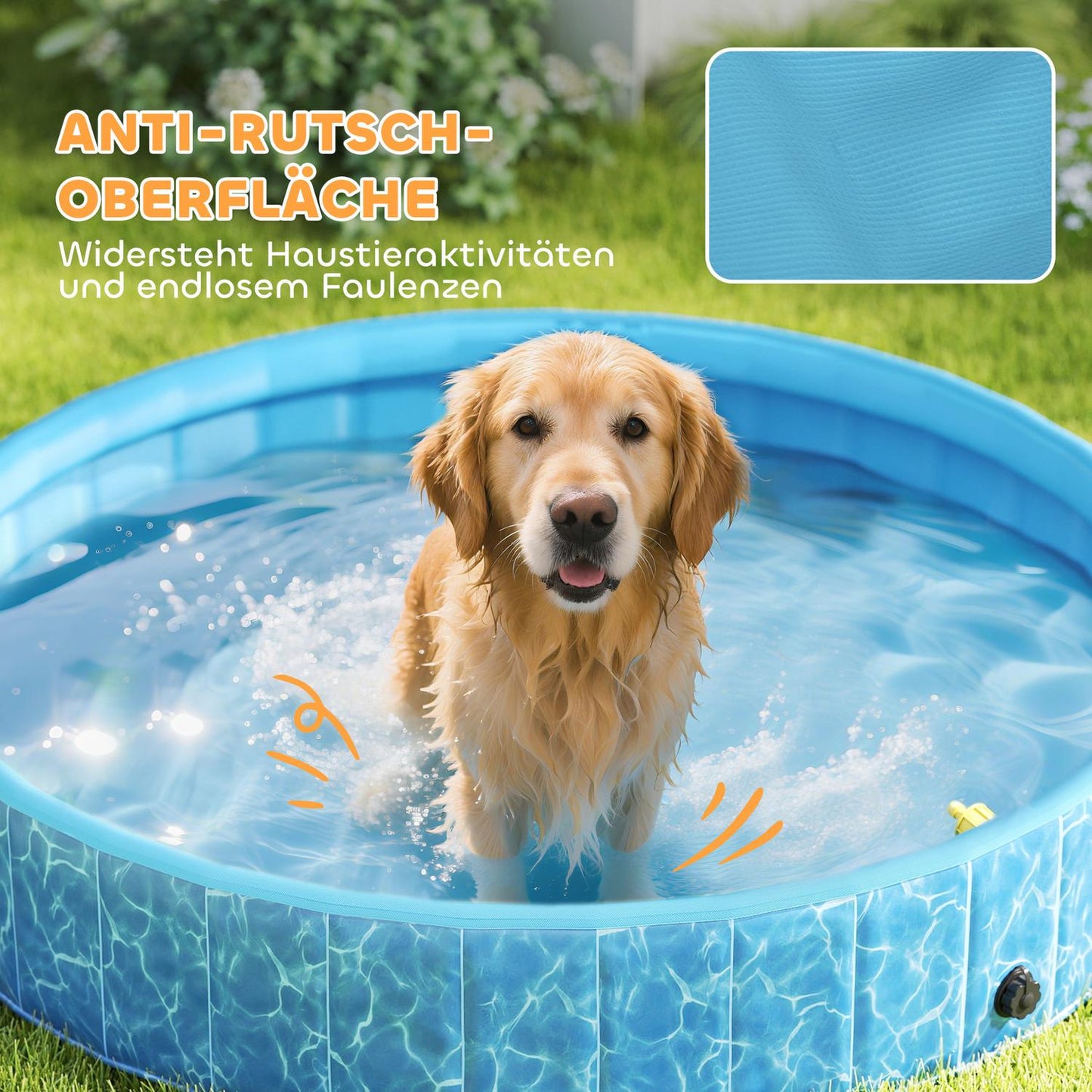 Dog Pool Foldable Paddling Pool with Fountain and Water Cushion Design Ø160 x 30 cm Blue