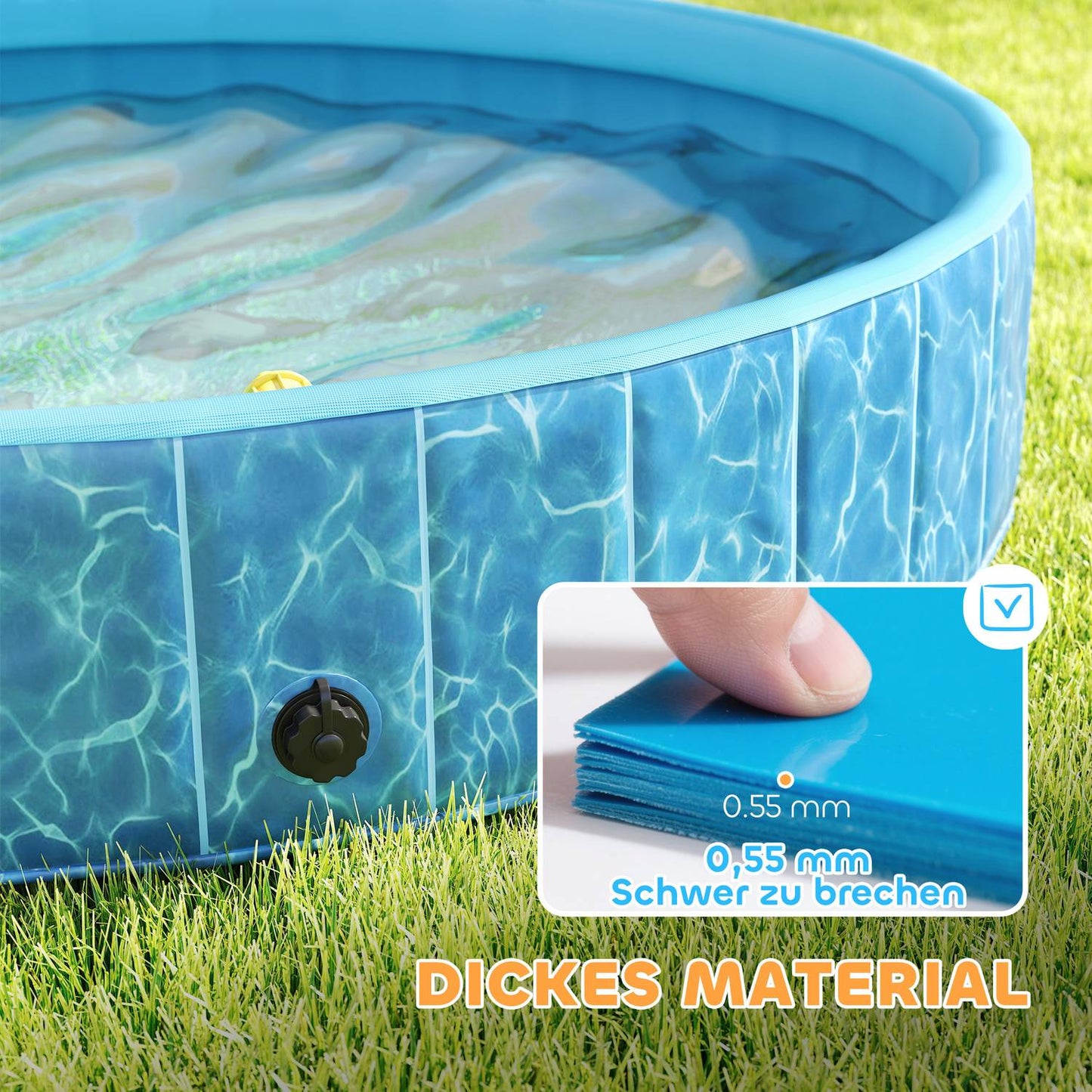 Dog Pool Foldable Paddling Pool with Fountain and Water Cushion Design Ø160 x 30 cm Blue