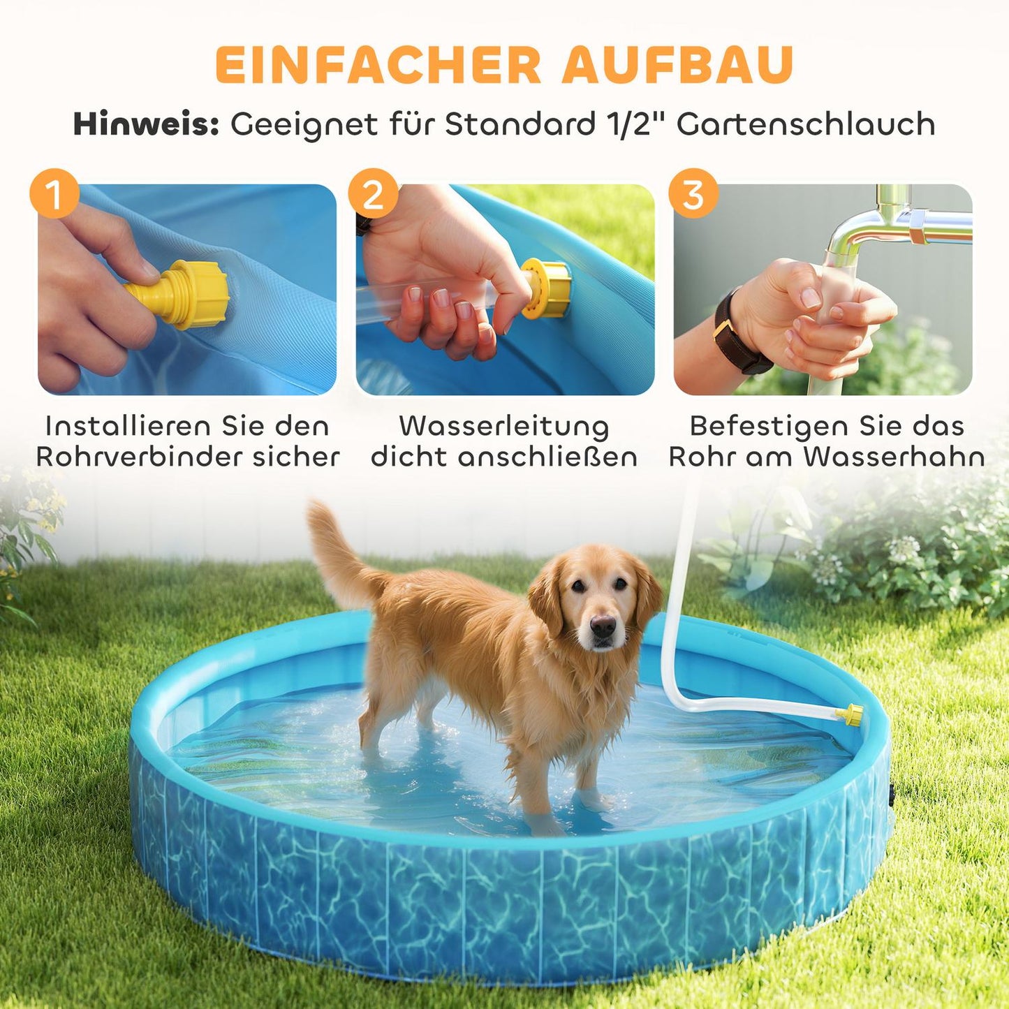 Dog Pool Foldable Paddling Pool with Fountain and Water Cushion Design Ø160 x 30 cm Blue