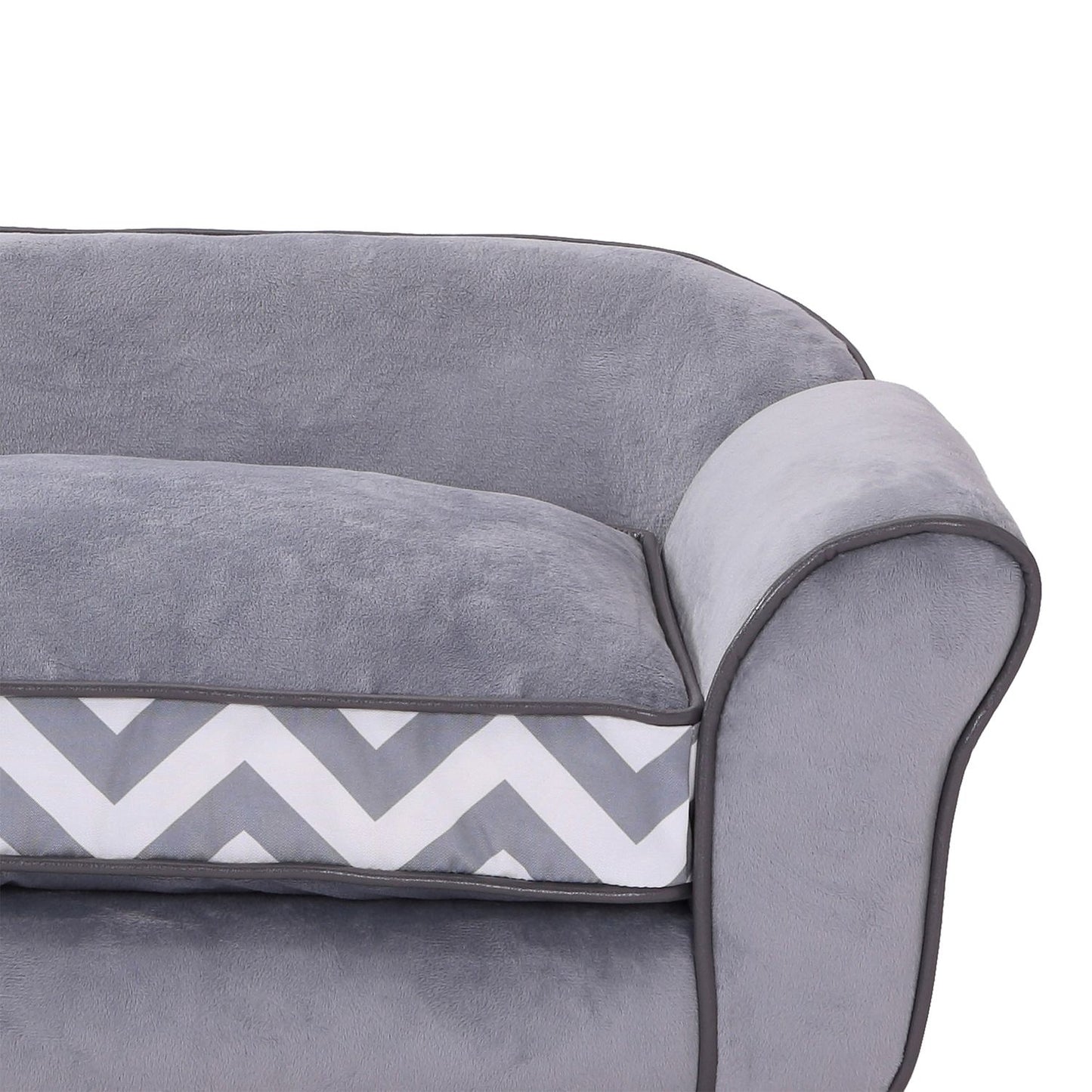 Gray velvet pet sofa with washable cushion and elevated feet