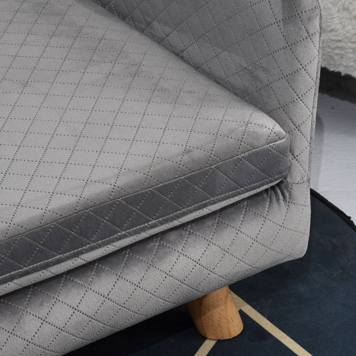 Velvet sofa for small dogs, wooden legs, grey