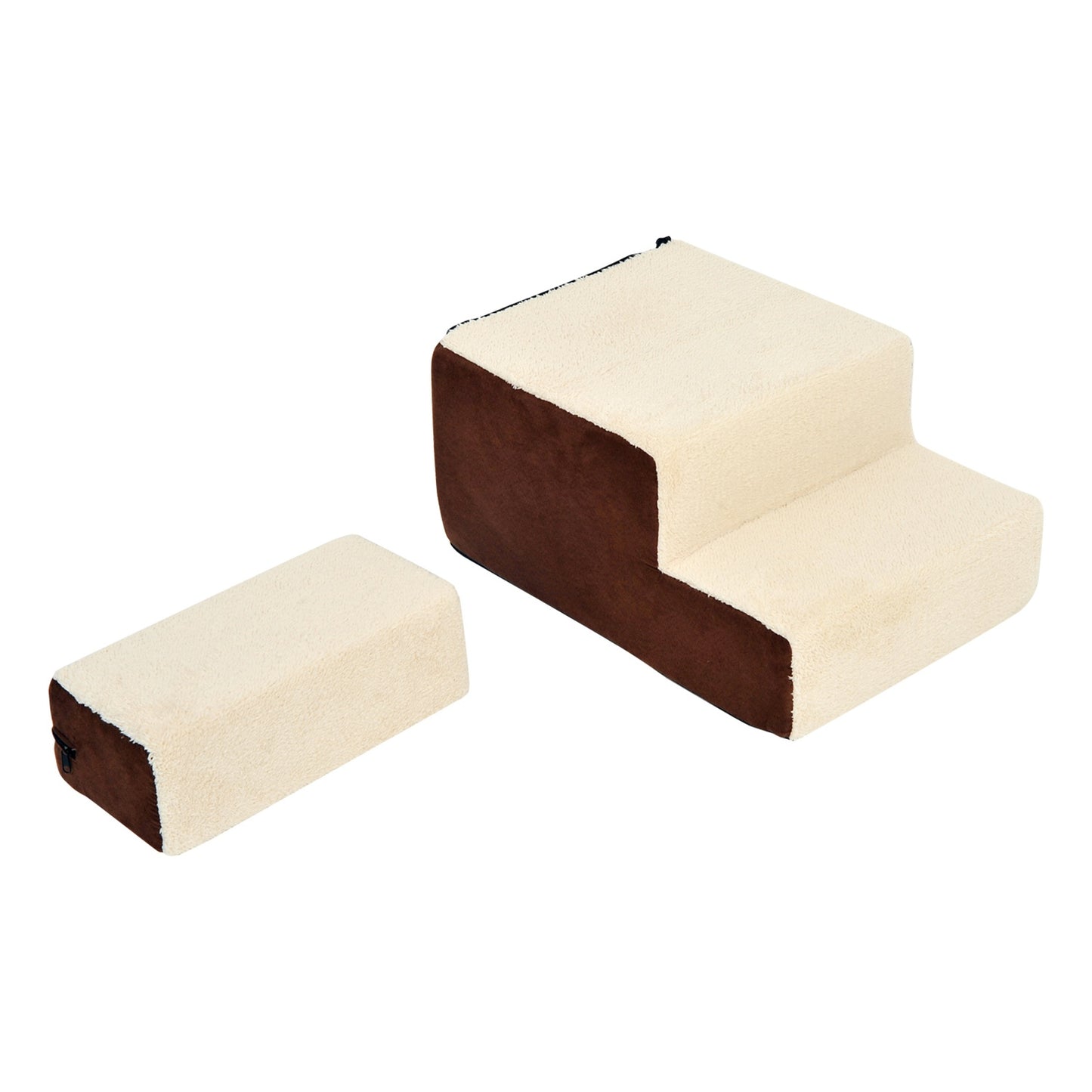 Pet ladder, 3-step plush beige, 54x40x39 cm