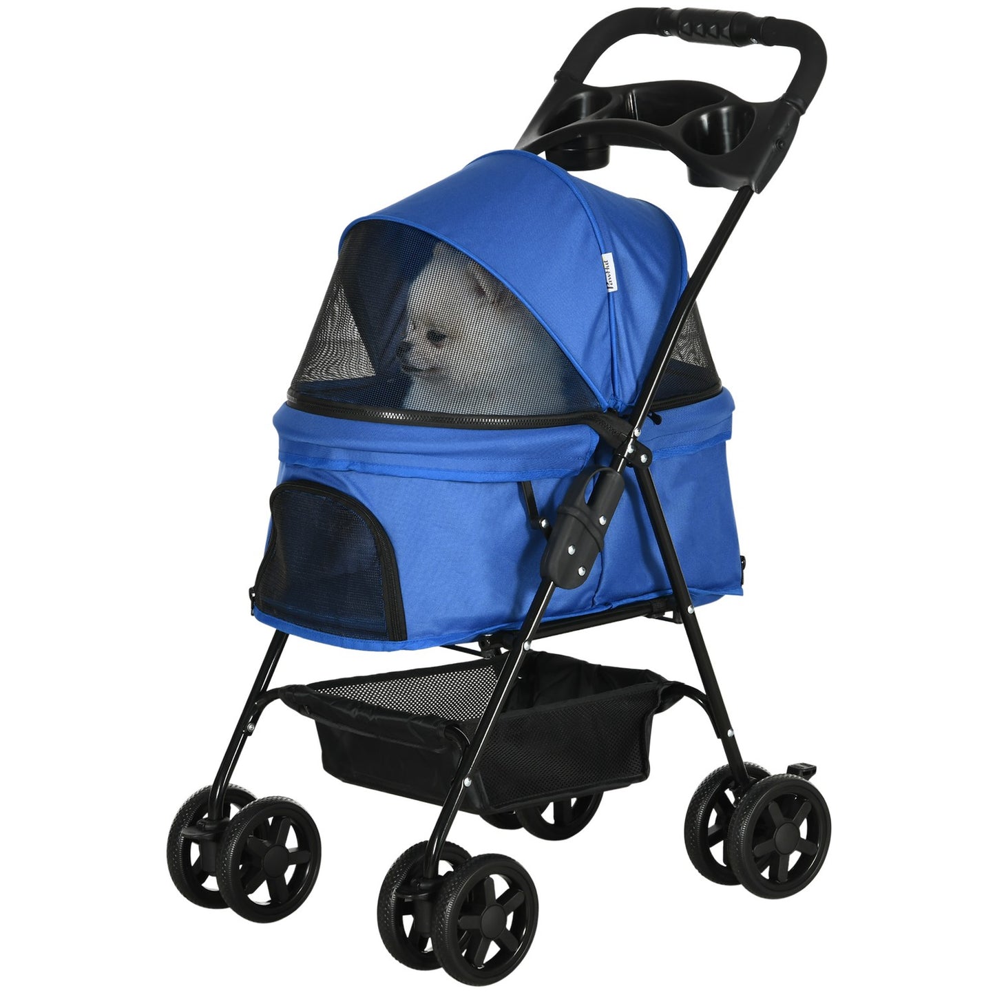 Collapsible pet stroller for small dogs and cats, blue