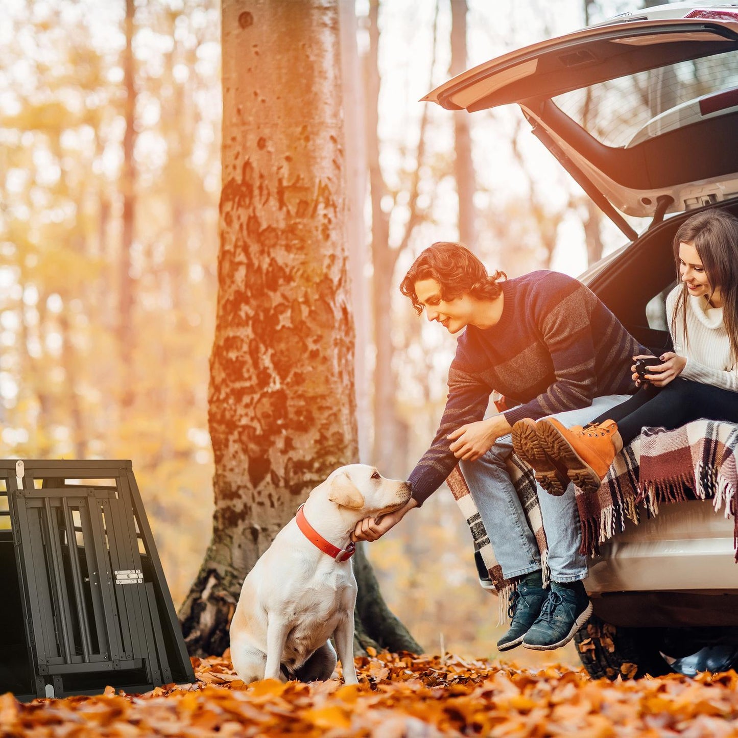 <p>Large dog cage for car transport ensures safe, comfortable travel for your pet. Its robust aluminum build and removable partition allow for flexible use, fitting perfectly in most car boots.</p>
<ul>
<li>Ensure safety with robust aluminum construction