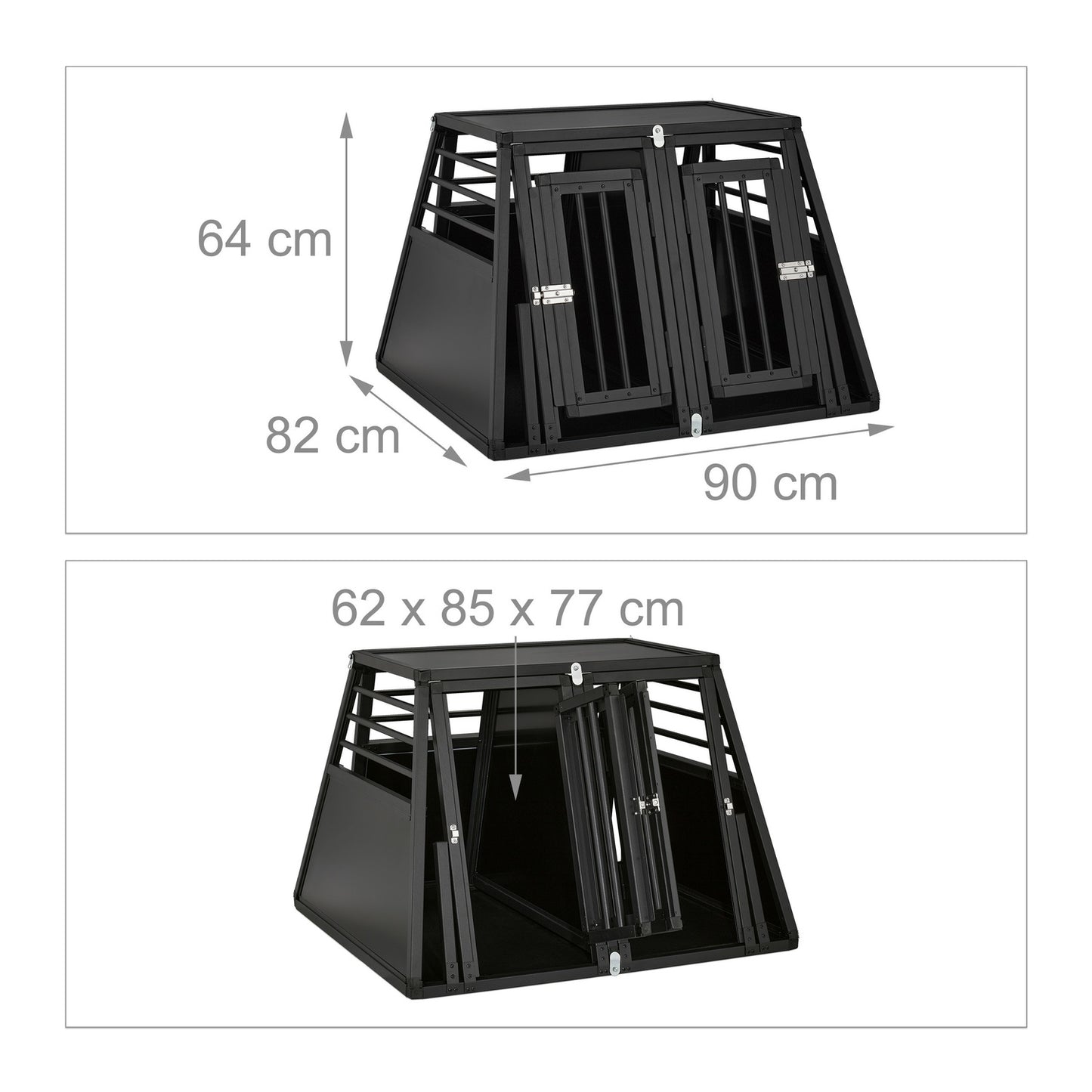 <p>Large dog cage for car transport ensures safe, comfortable travel for your pet. Its robust aluminum build and removable partition allow for flexible use, fitting perfectly in most car boots.</p>
<ul>
<li>Ensure safety with robust aluminum construction
