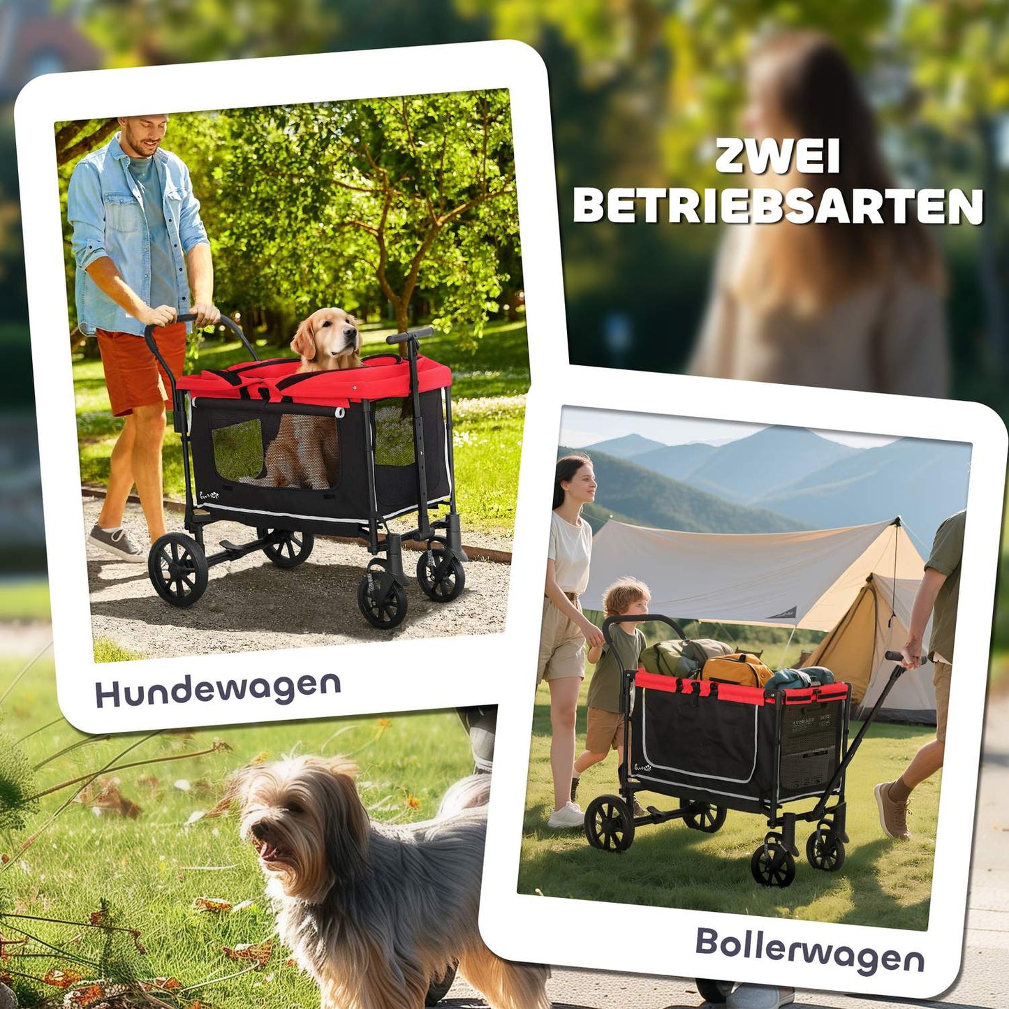 Dog buggy foldable for dogs & cats up to 30 kg 110 x 65 x 102 cm red