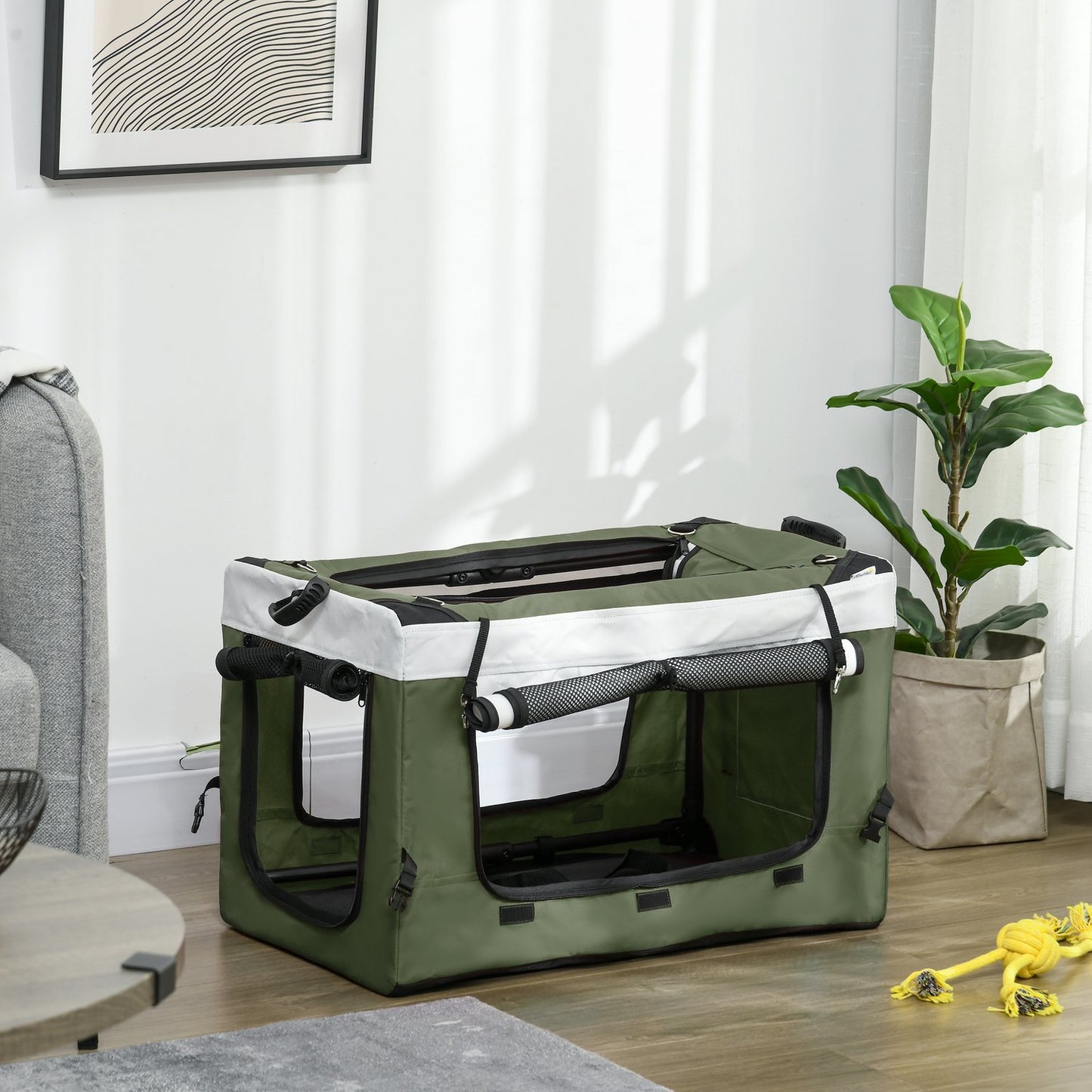 Dog buggy, pet buggy, dog cart, foldable, removable basket, 81 x 58 x 97.5 cm, black + dark green + white