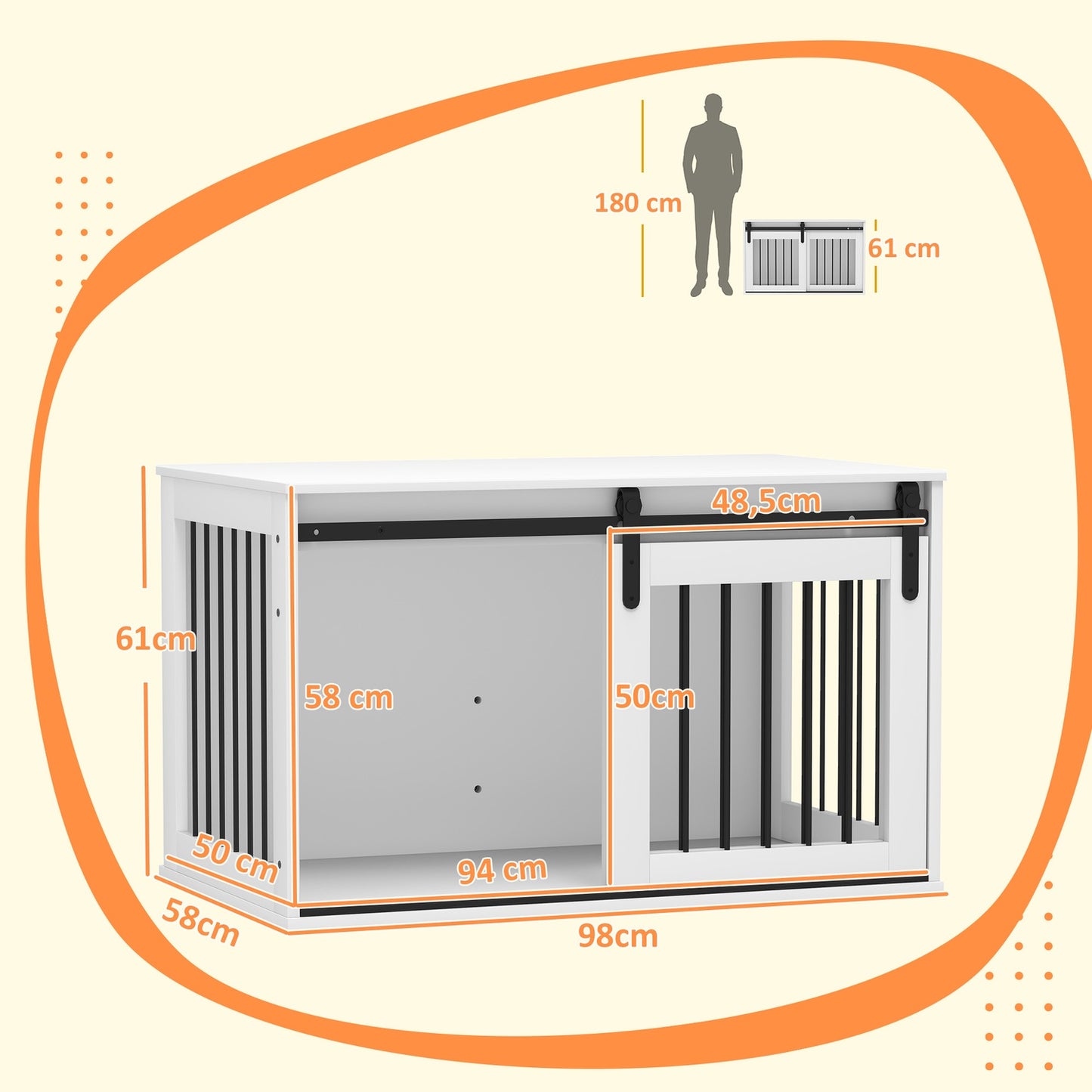 Dog Crate with Sliding Door, Ventilation, 98x58x61 cm