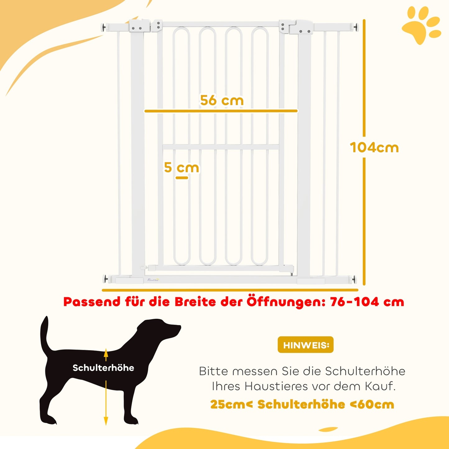 Dog protection gate in white steel - 76-104 cm, no drilling installation