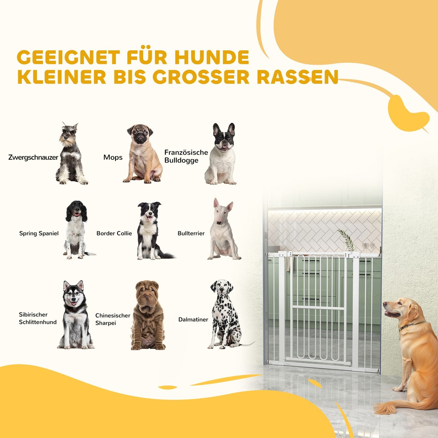 Dog protection gate in white steel - 76-104 cm, no drilling installation