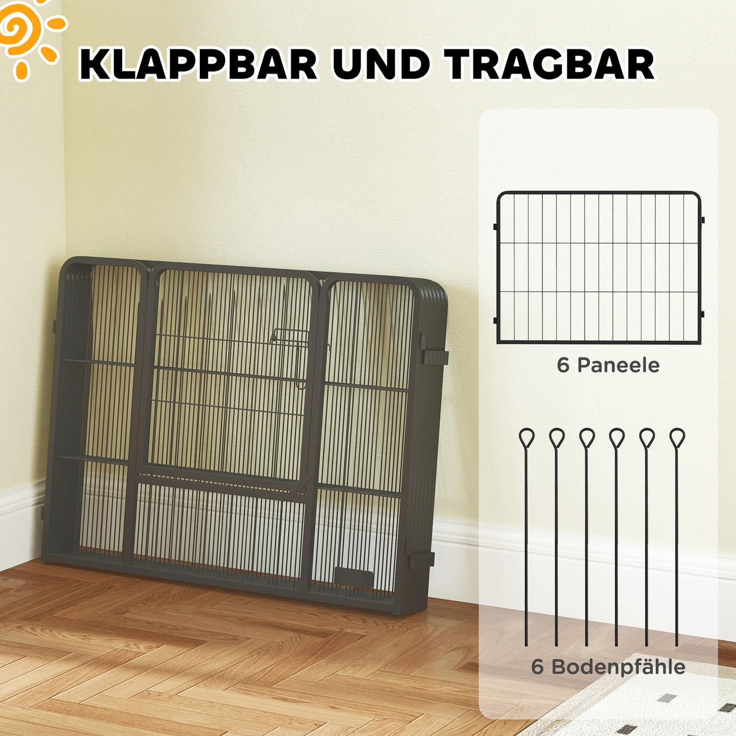 Dog Fence, 6-Panel Steel, Foldable, Indoor/Outdoor