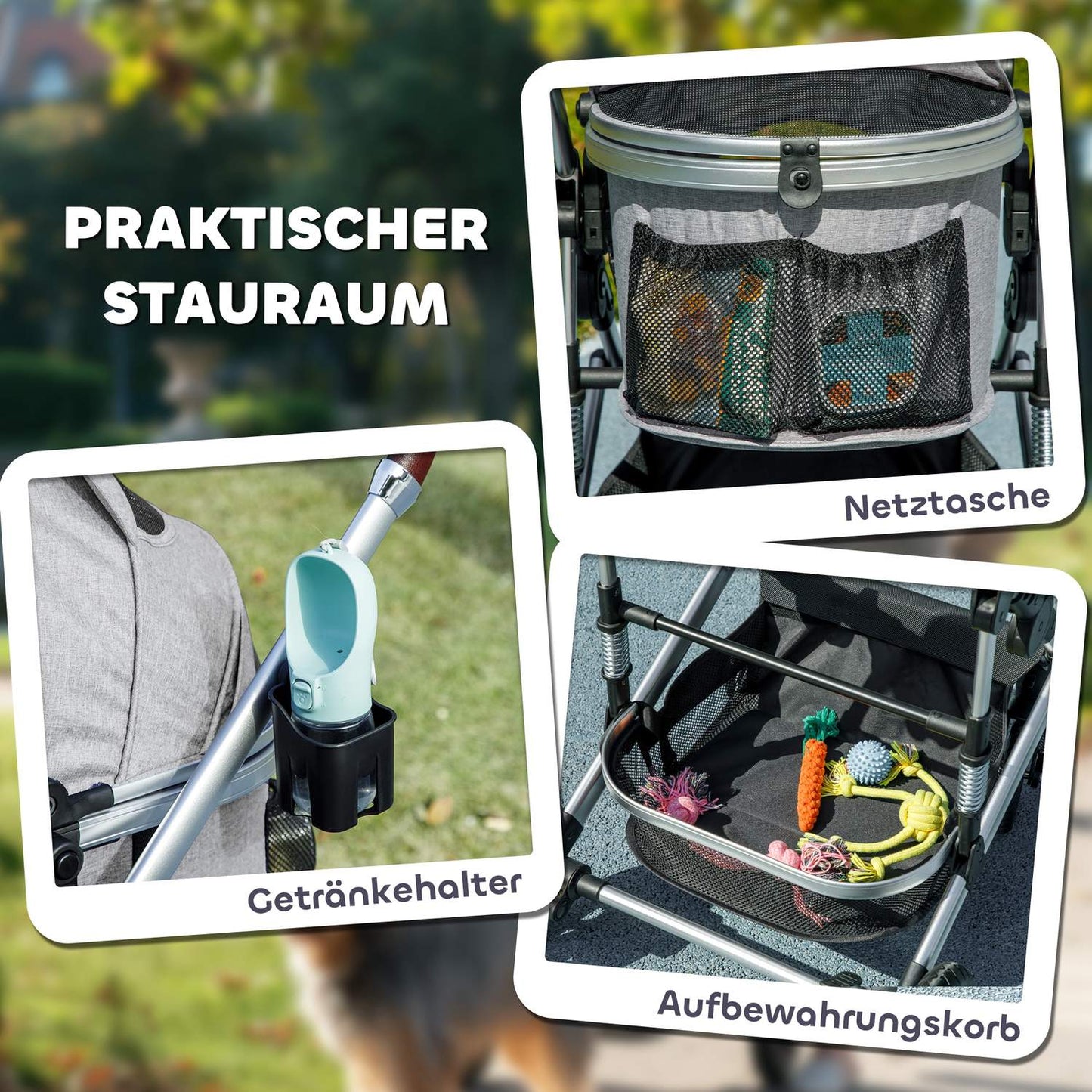 Collapsible 3-in-1 pet carriage with cushions and mesh window