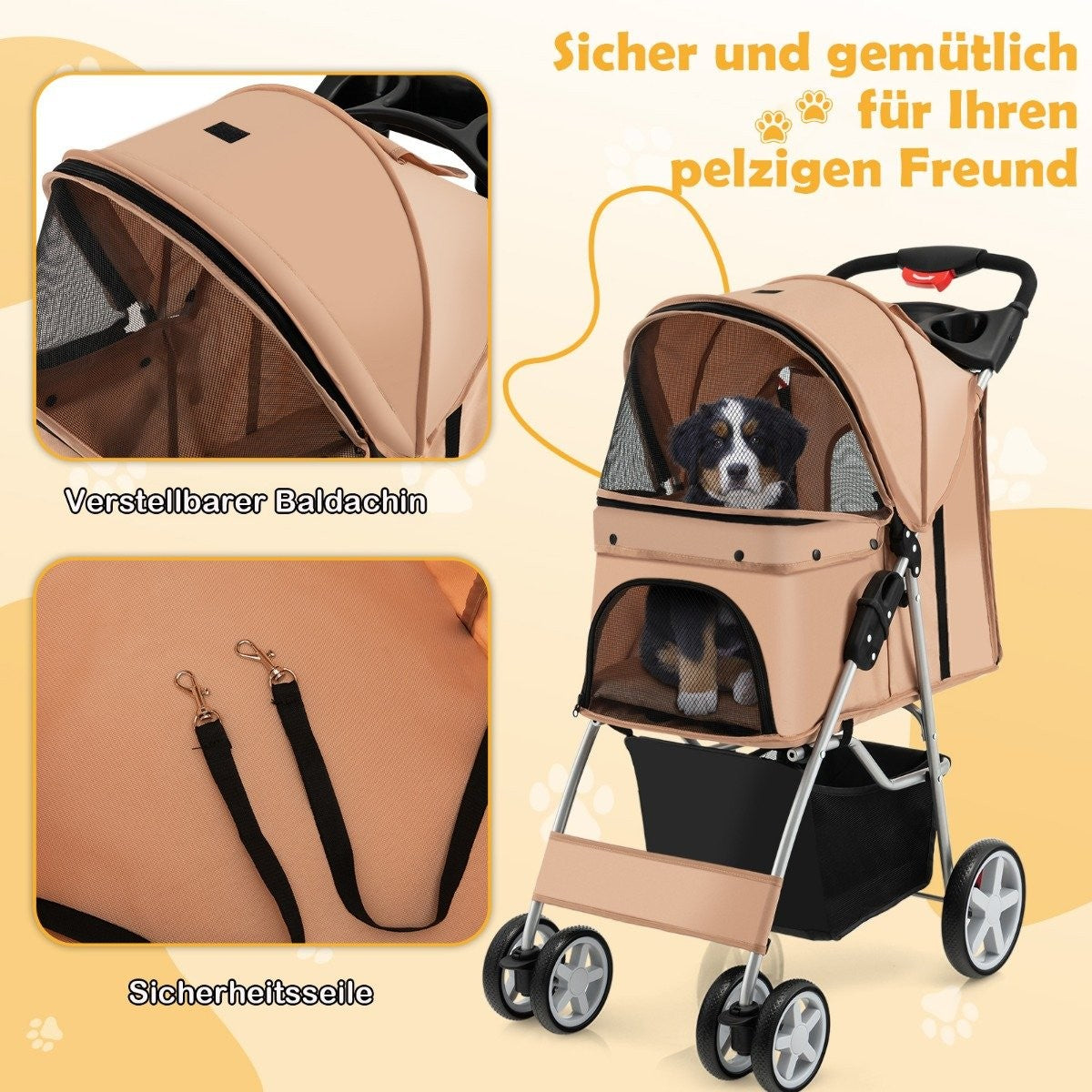 Dog stroller pets buggy up to 15 kg 81 x 45 x 101 cm beige
