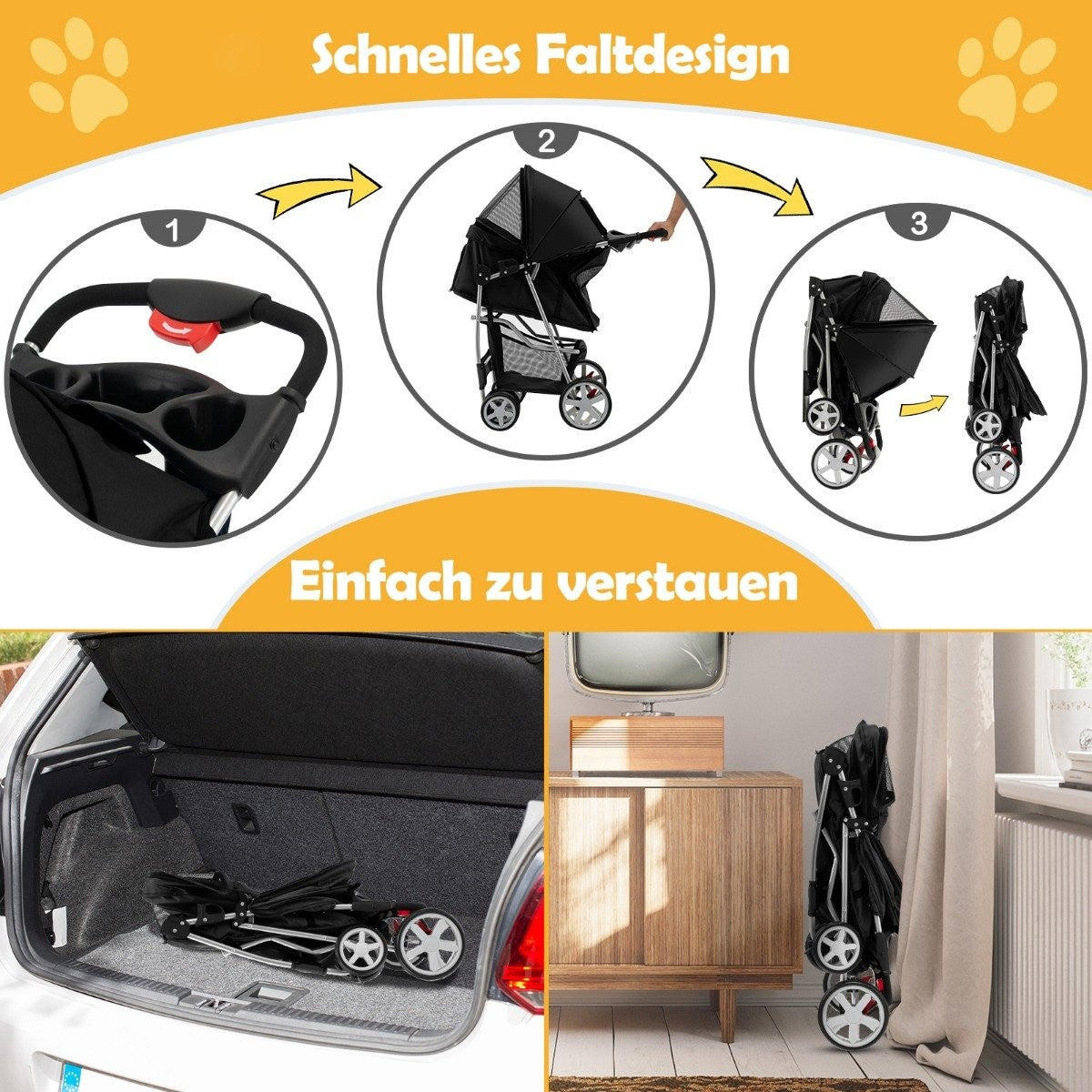 Dog stroller pets buggy up to 15 kg 81 x 45 x 101 cm black