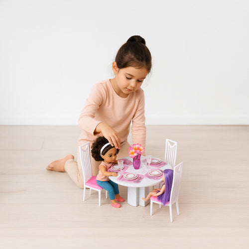Dollhouse Dining Set with Table, Chairs, Tableware – 43 pcs