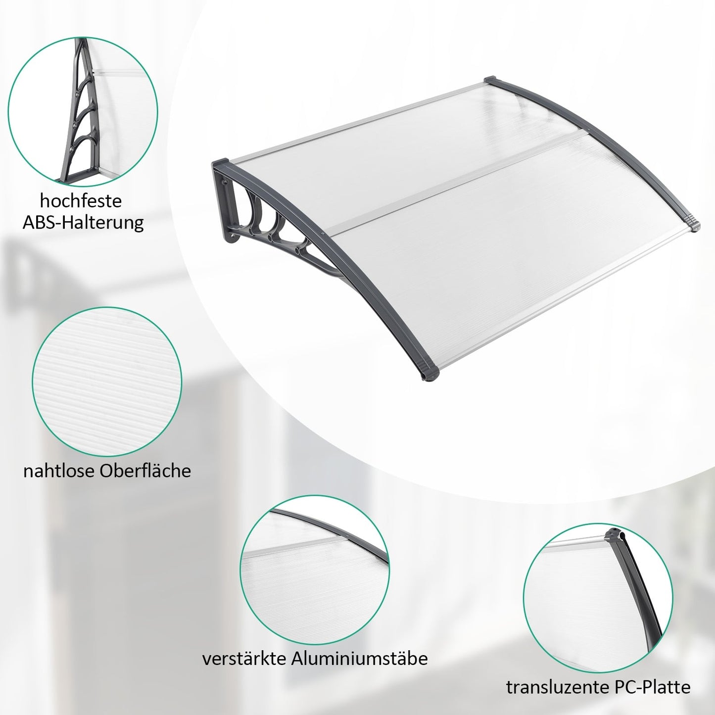 Door Canopy 122x99 cm – Grey/Silver, Weather Resistant