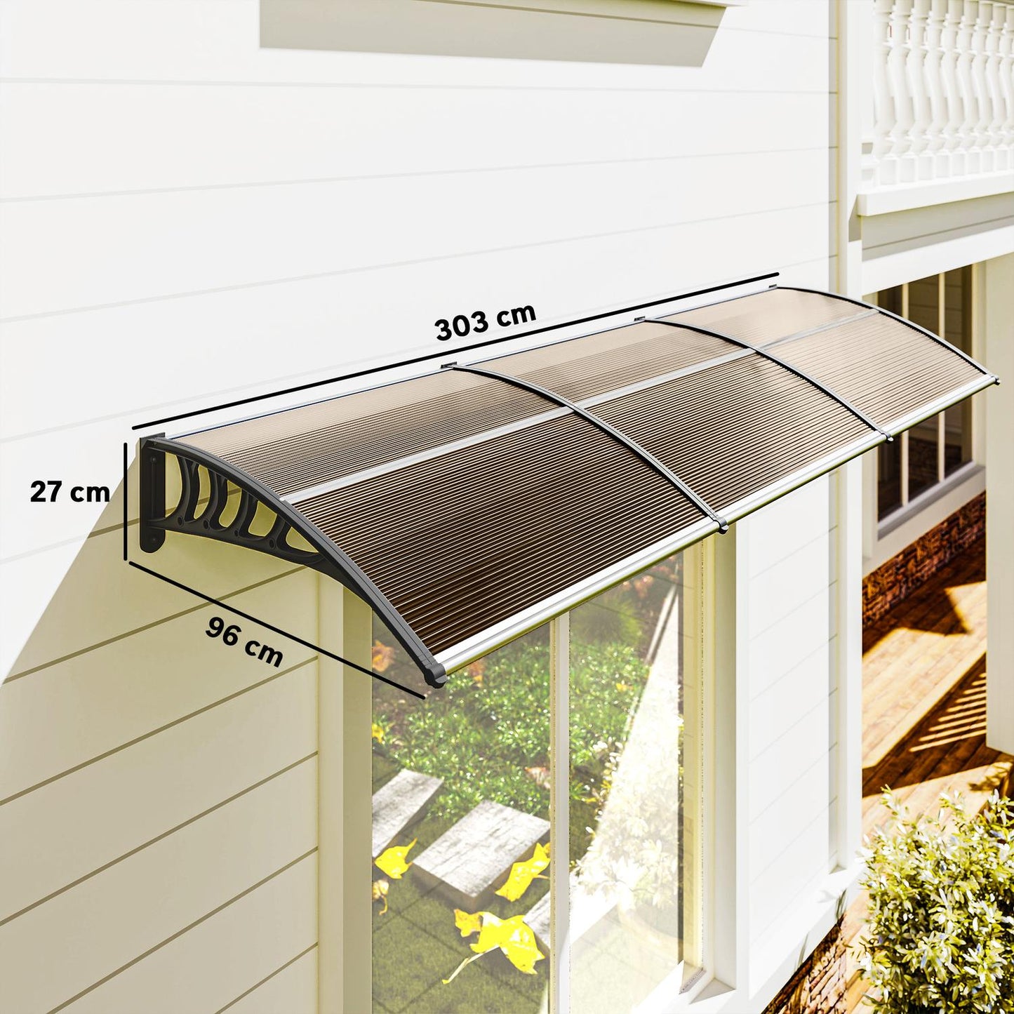 Door Canopy, Weatherproof, Brown, 303x96x27 cm, Aluminum