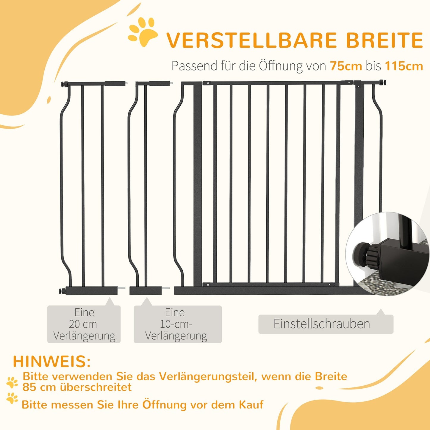 Adjustable Dog Gate, No Drilling, Two Way Opening, Black