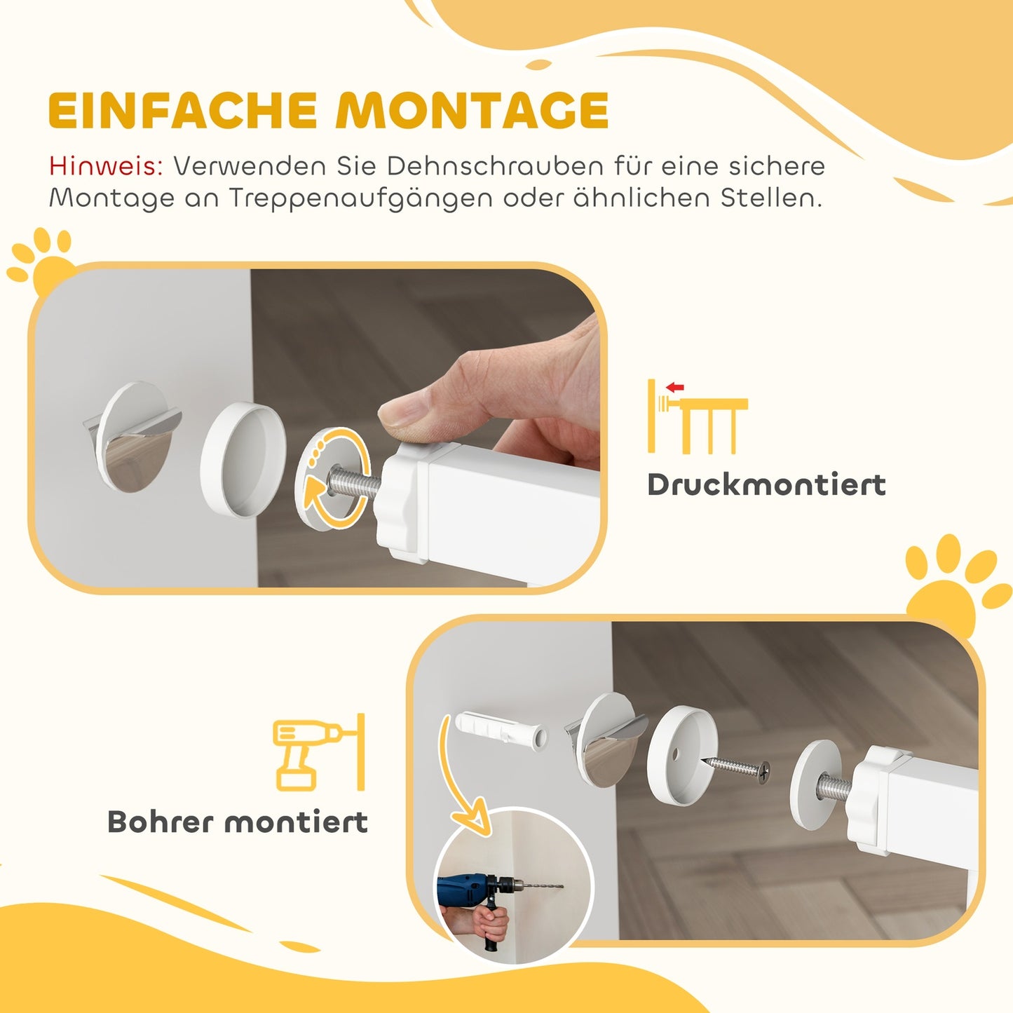 White Steel Dog Gate - No-Drill, Lockable, 76-104 cm