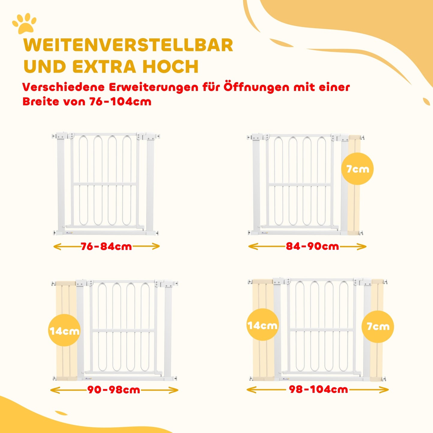 White Steel Dog Gate - No-Drill, Lockable, 76-104 cm