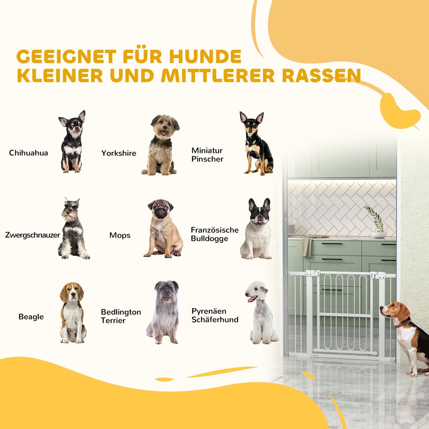 White Steel Dog Gate - No-Drill, Lockable, 76-104 cm