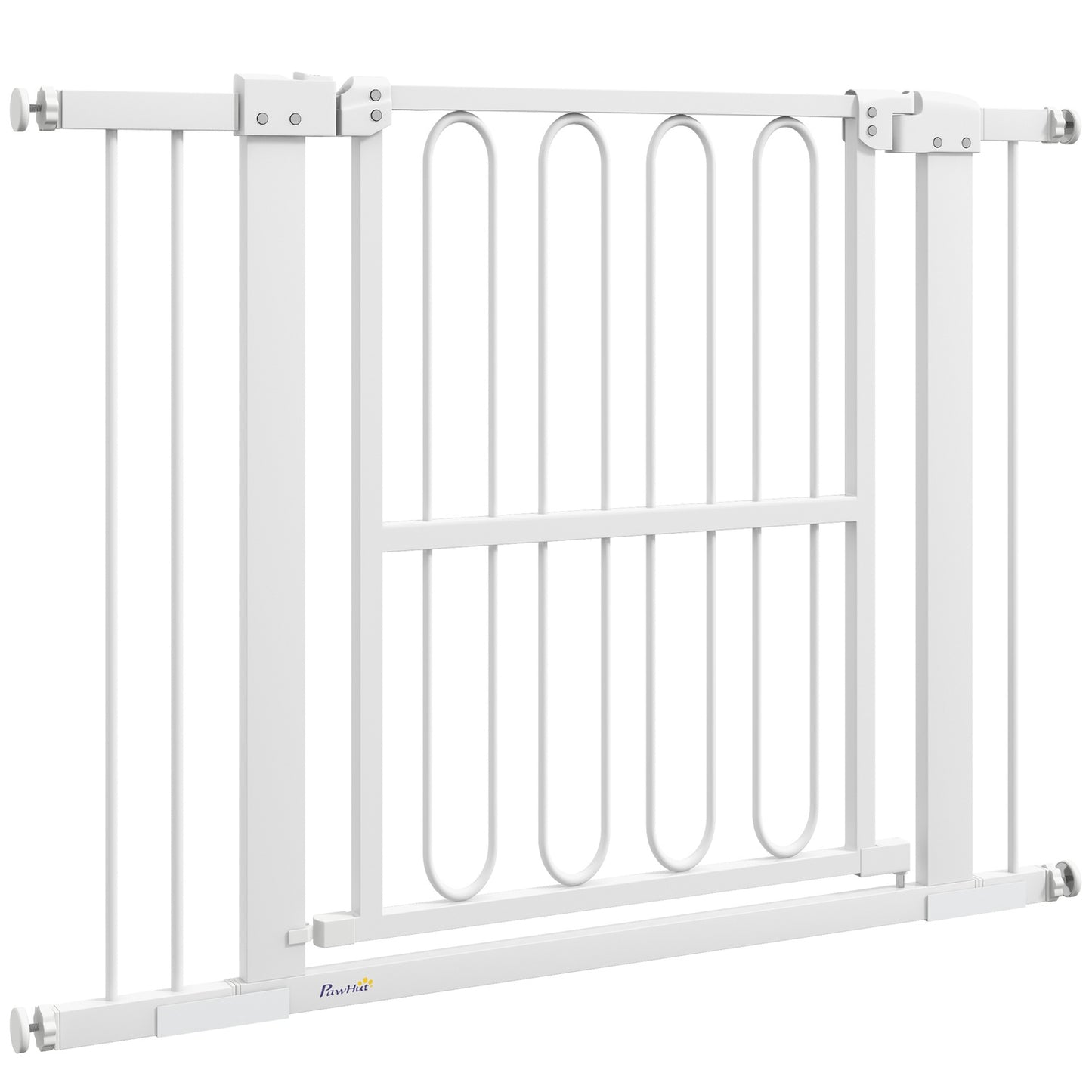 White Steel Dog Gate - No-Drill, Lockable, 76-104 cm