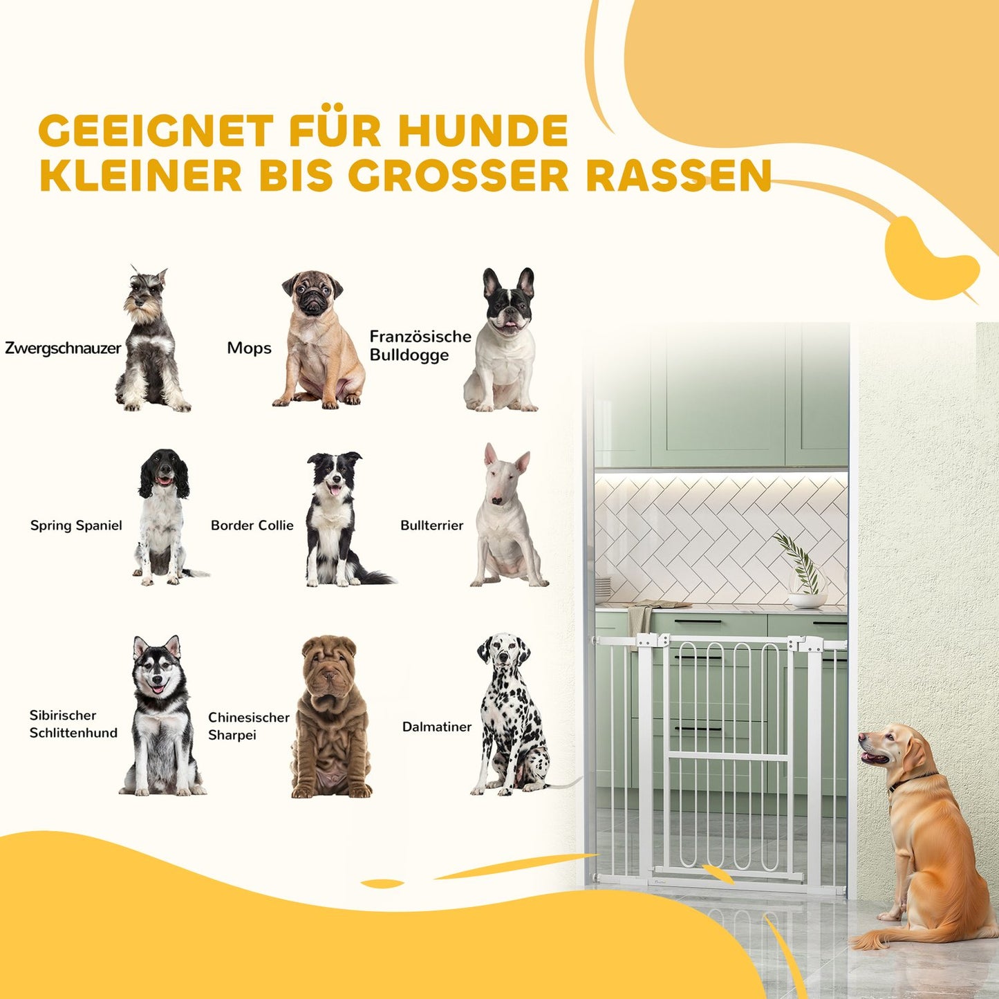 Dog Door Gate, 76-104 cm, No-Drill, Lockable, Steel