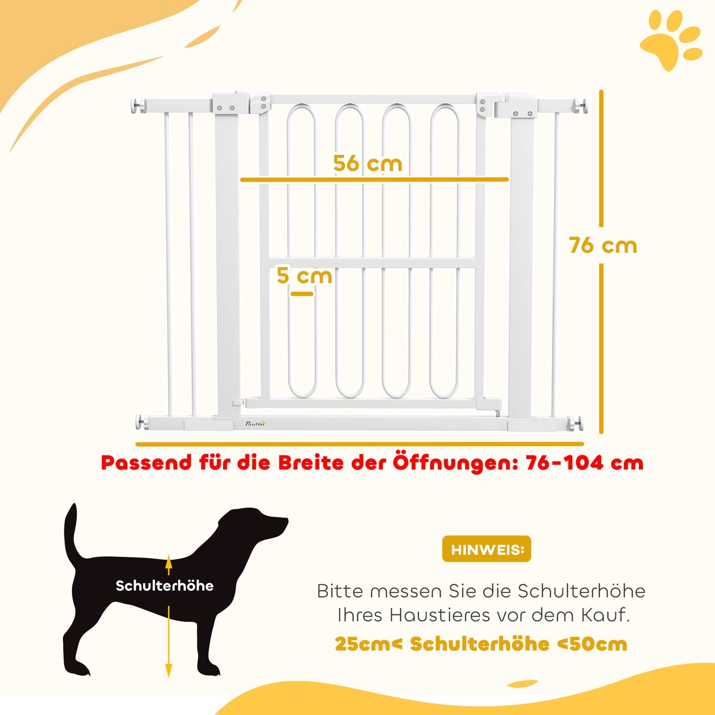 White Steel Dog Gate - No-Drill, Lockable, 76-104 cm