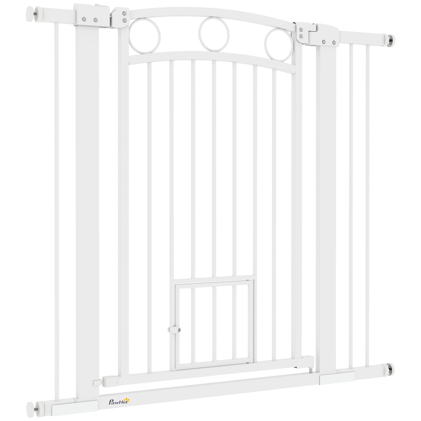 Dog protection gate with cat door, Adjustable 76-104 cm, Drill-free steel