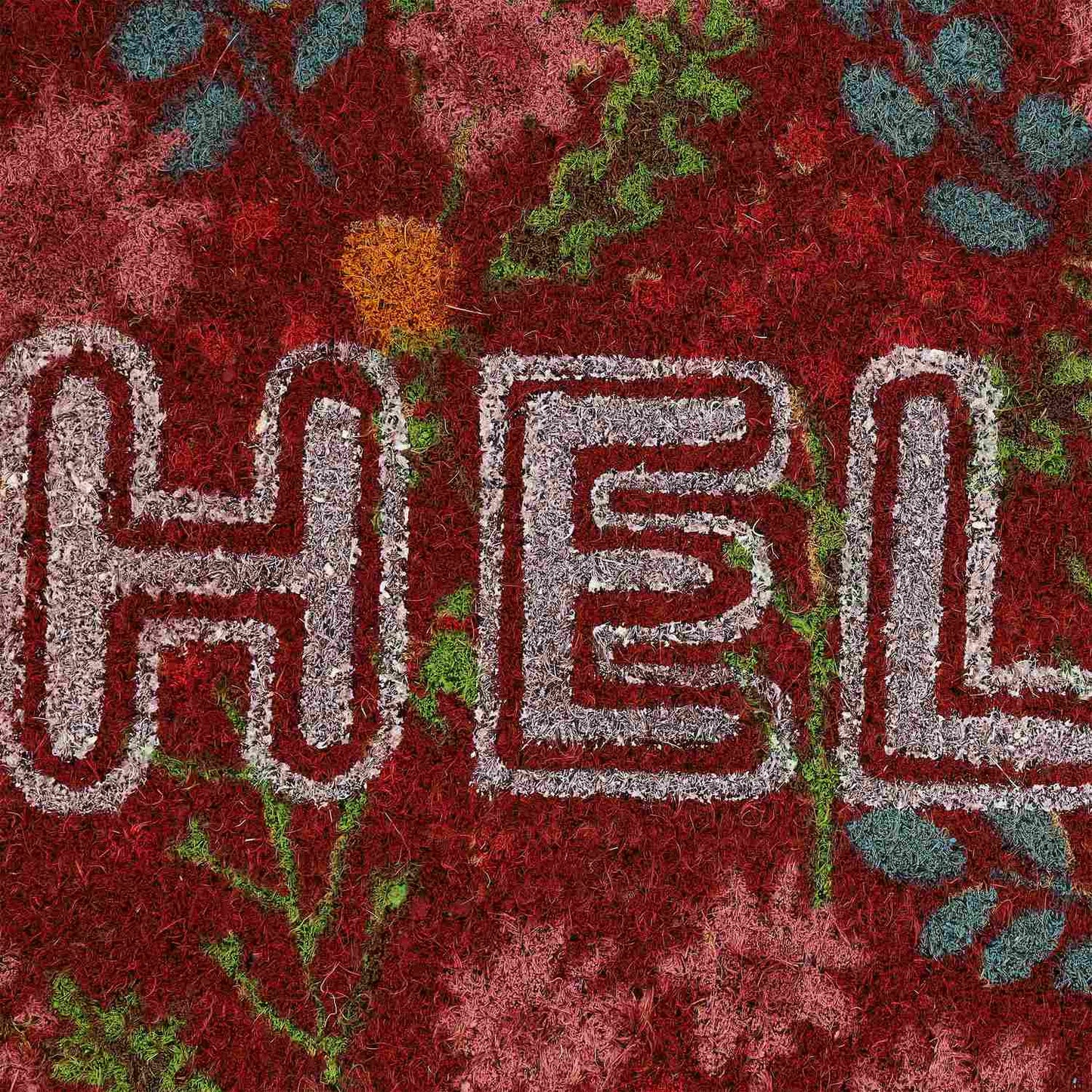Doormat coconut fiber "Hello" with flowers