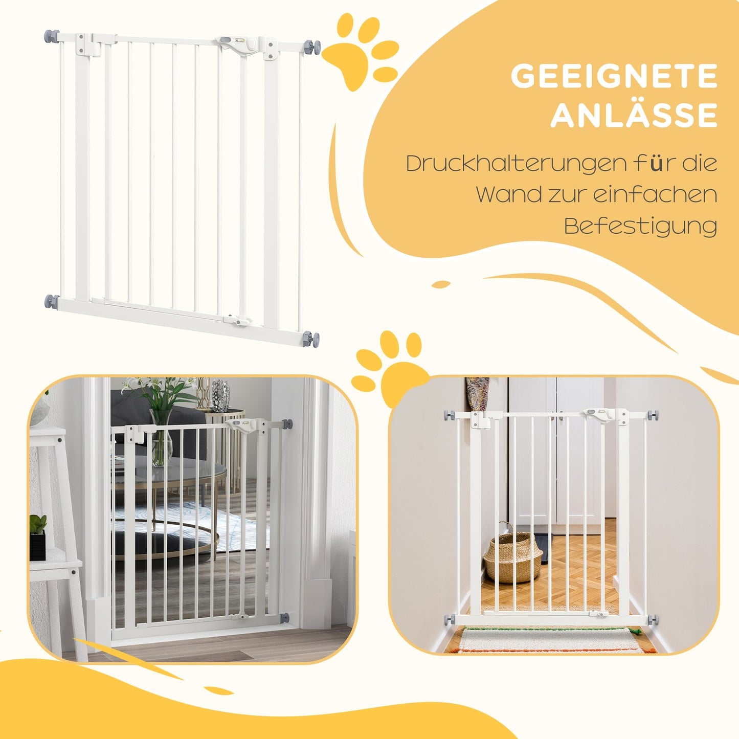 Dog Safety Gate, 74-80 cm, No-Drill, Metal & Plastic