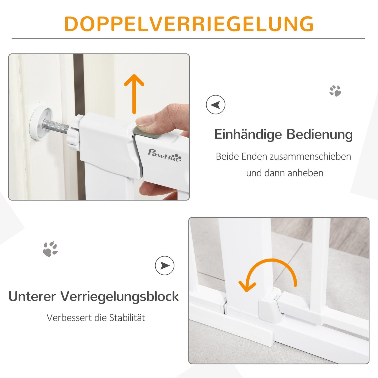 White metal stair gate, 75-131cm, secure clamp