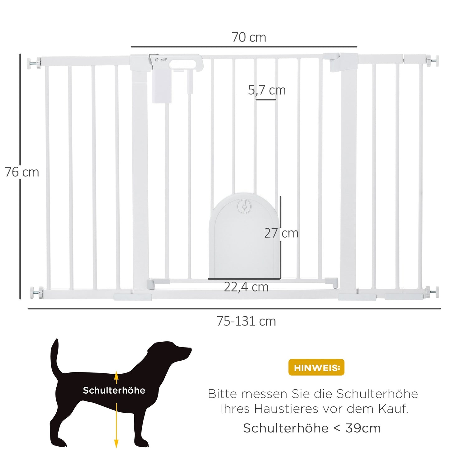 White metal stair gate, 75-131cm, secure clamp
