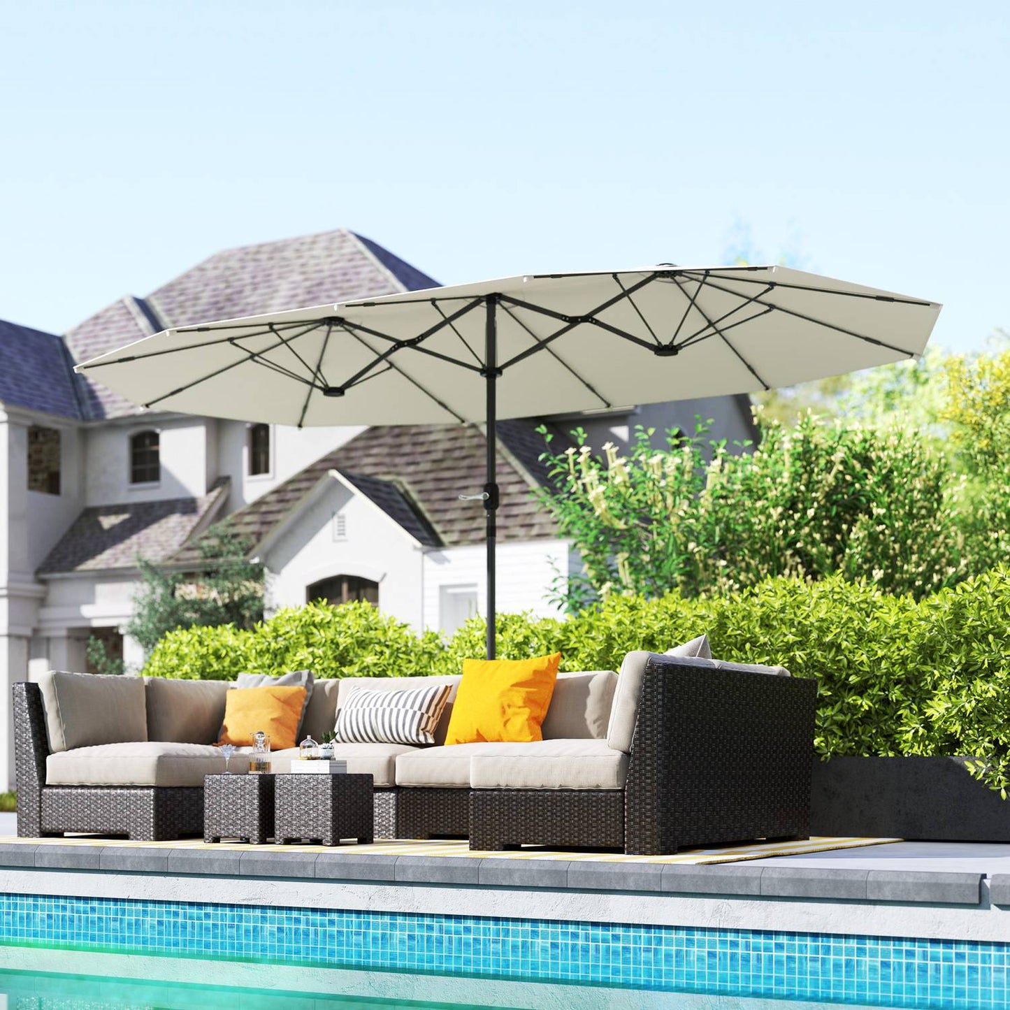 Double Oval Parasol 436x260 cm, UV protection, Beige