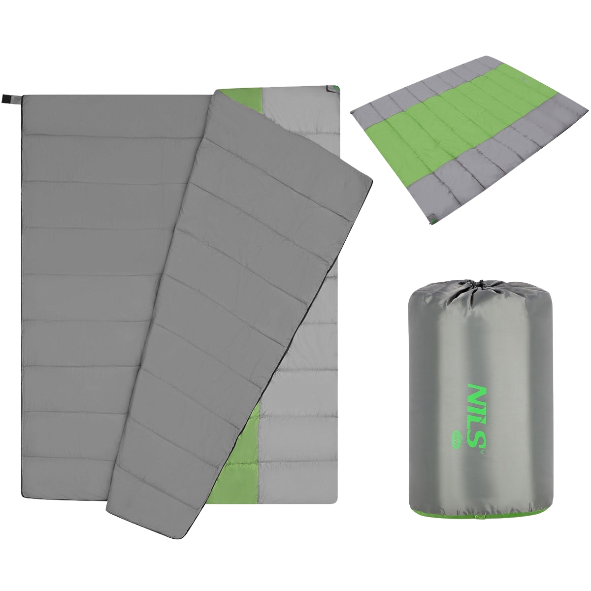 Double Sleeping Bag, Gray-Green, Lightweight, 2-Person