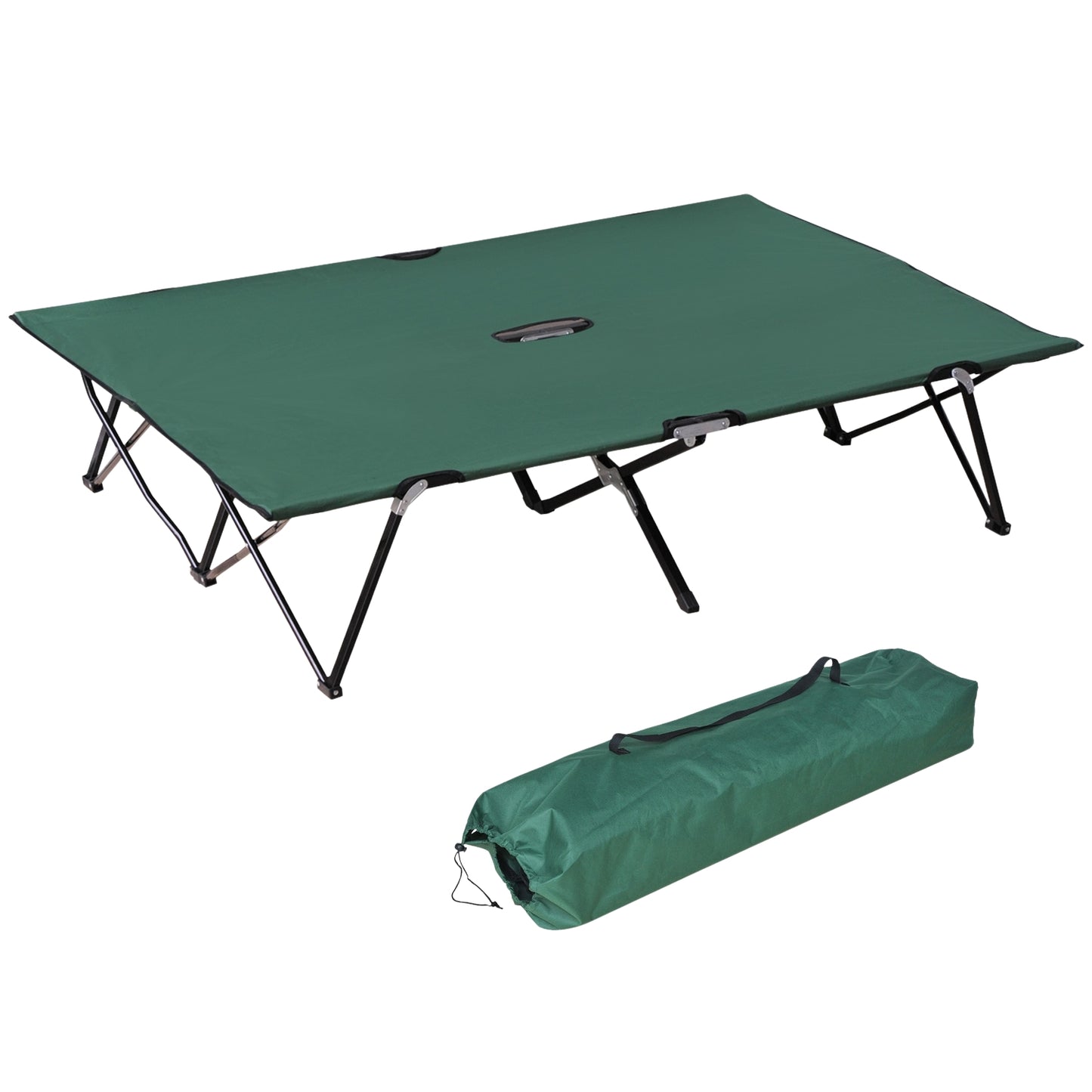 Double camping bed with carry bag, steel frame, 136 kg capacity