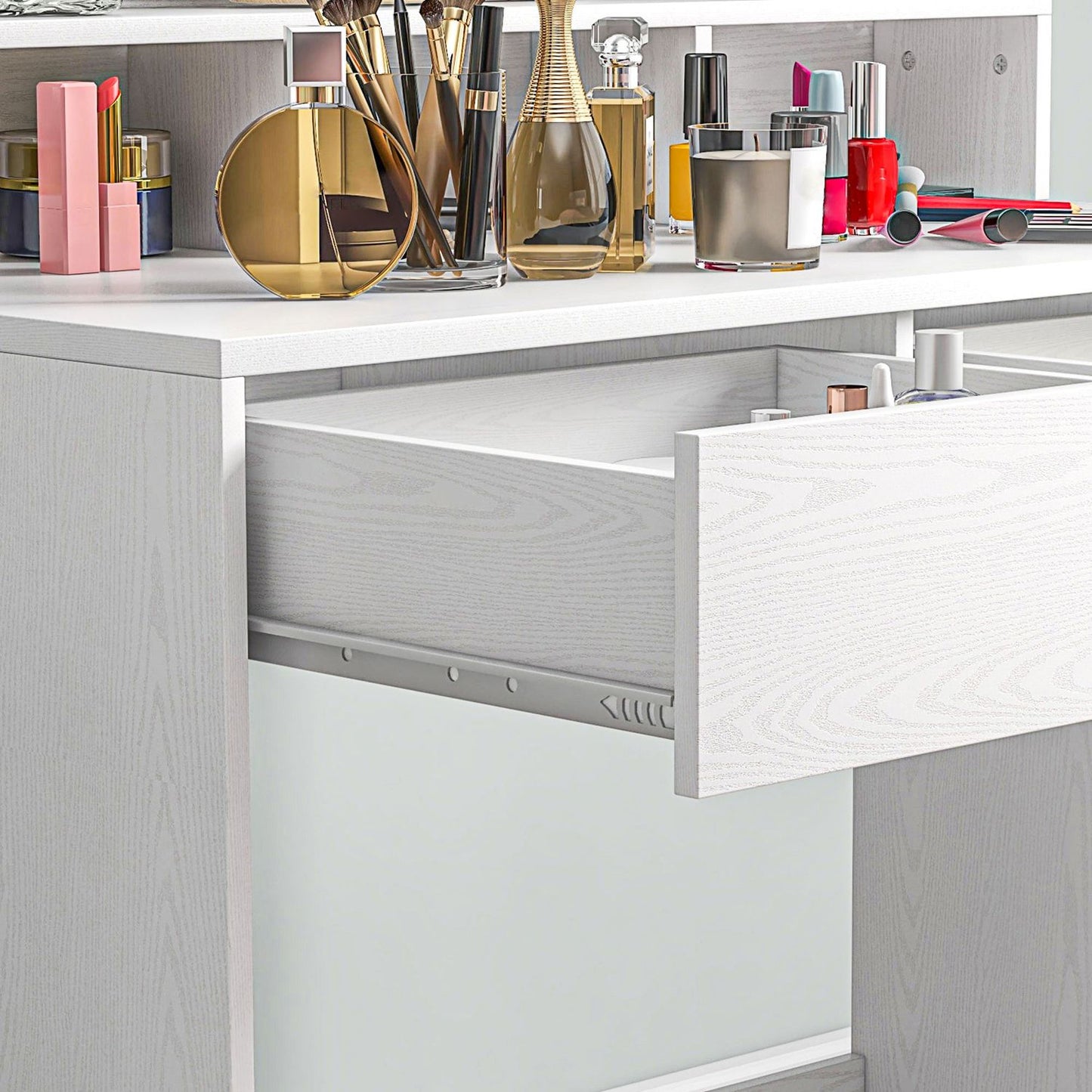 Dressing table with LED mirror, adjustable brightness, white