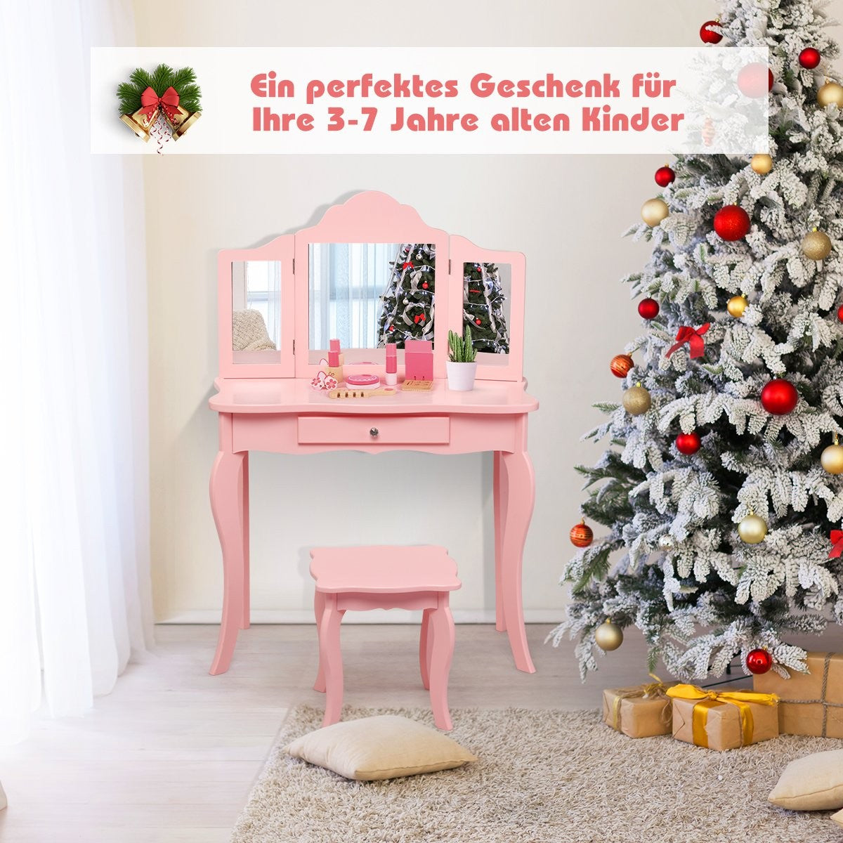 Dressing table dressing table and stool set for children 70 x 34 x 103 cm pink