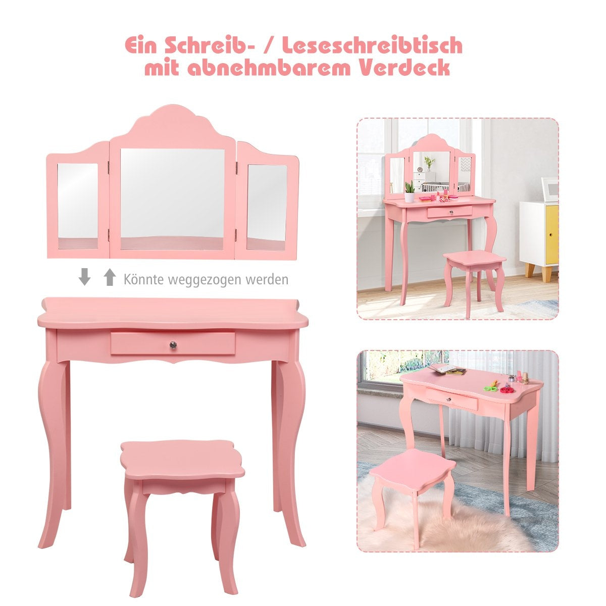 Dressing table dressing table and stool set for children 70 x 34 x 103 cm pink