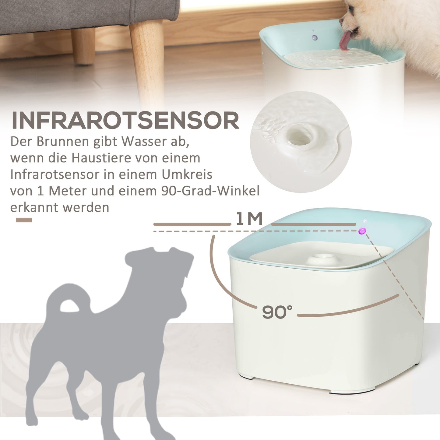 Automatic pet drinking fountain, 3L, infrared detection